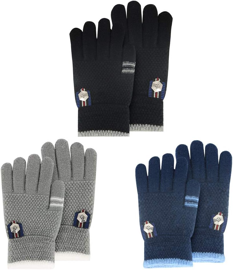 Kids Winter Gloves for Boys Girls, 3 Pairs Children Warm Wool Lined Gloves Toddler Thermal Knitted Mittens