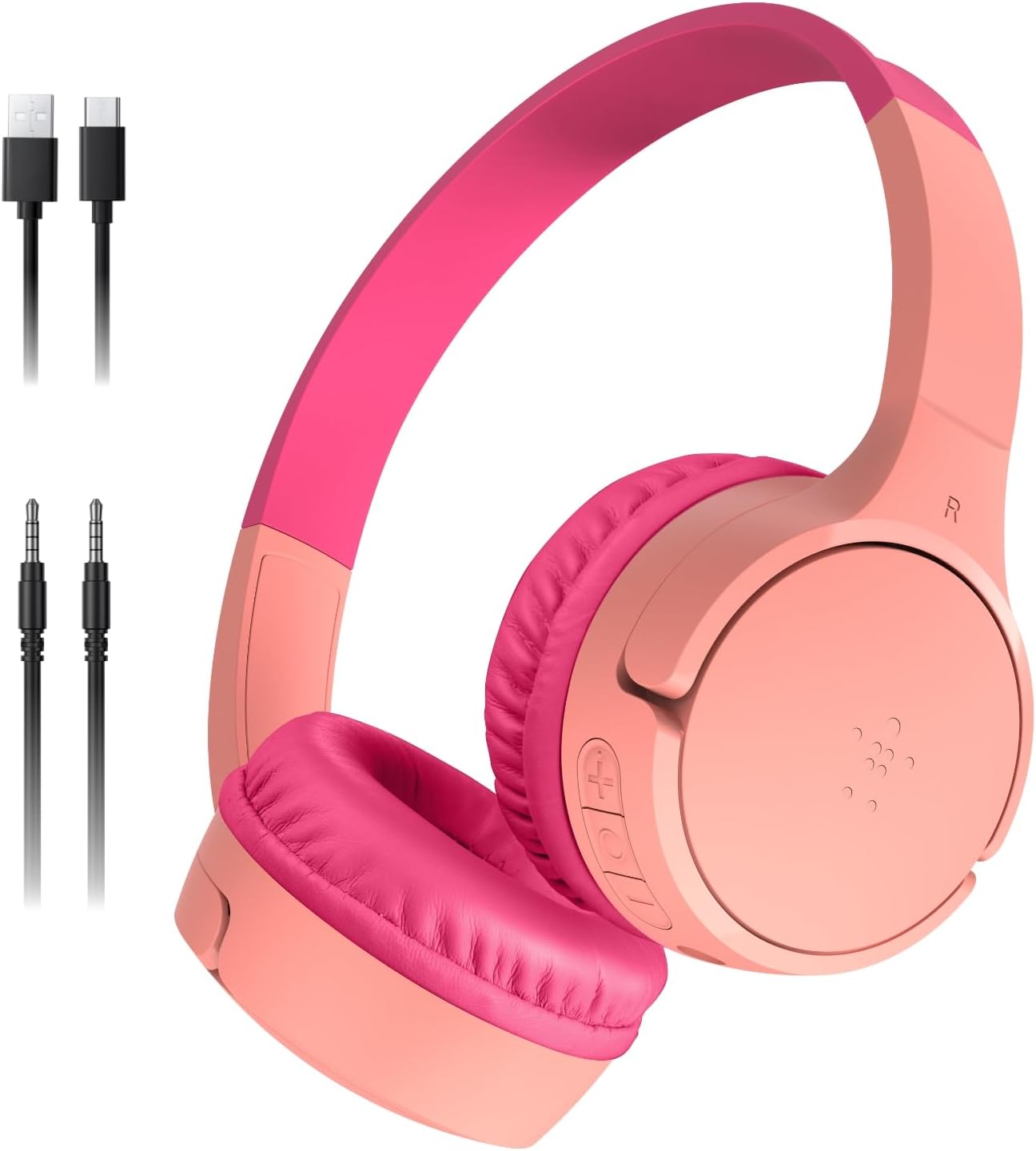 Belkin SoundForm Mini – Wireless Bluetooth Kids Headphones, 30H Battery, 85dB Safe Volume Limit, Built-in Microphone – Toddler On-Ear Earphones for iPhone, iPad, Fire Tablet, Ideal for School – Pink