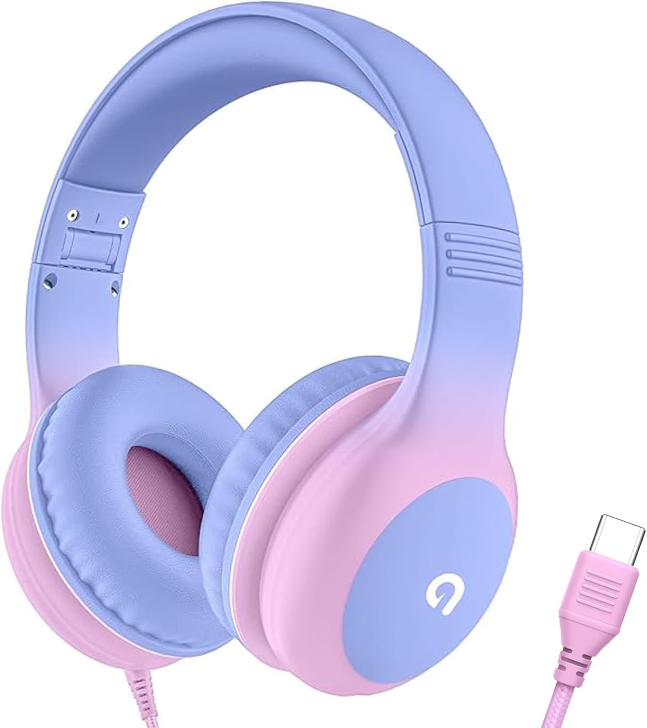 ADOOPE Wired Kids Headphones with USB C Plug, 85dB Safe Volume, Adjustable Headband, Tangle-Free Cord Headphones for School, Tablet, Travel (Light Purple & Pink, Without Microphone)