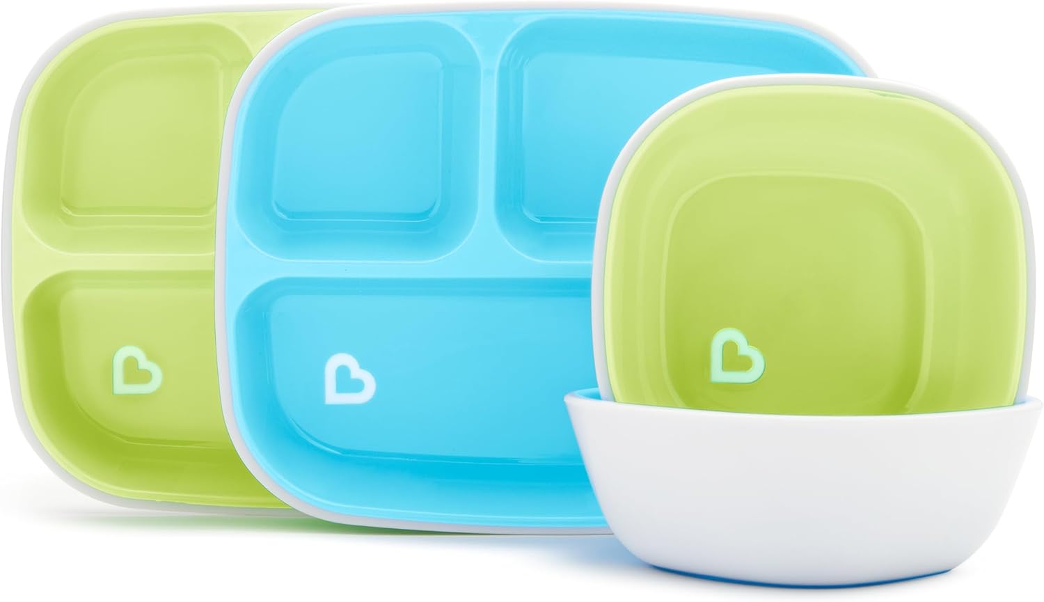 Munchkin® Splash™ 4 Piece Toddler Divided Plate and Bowl Dining Set, Blue/Green