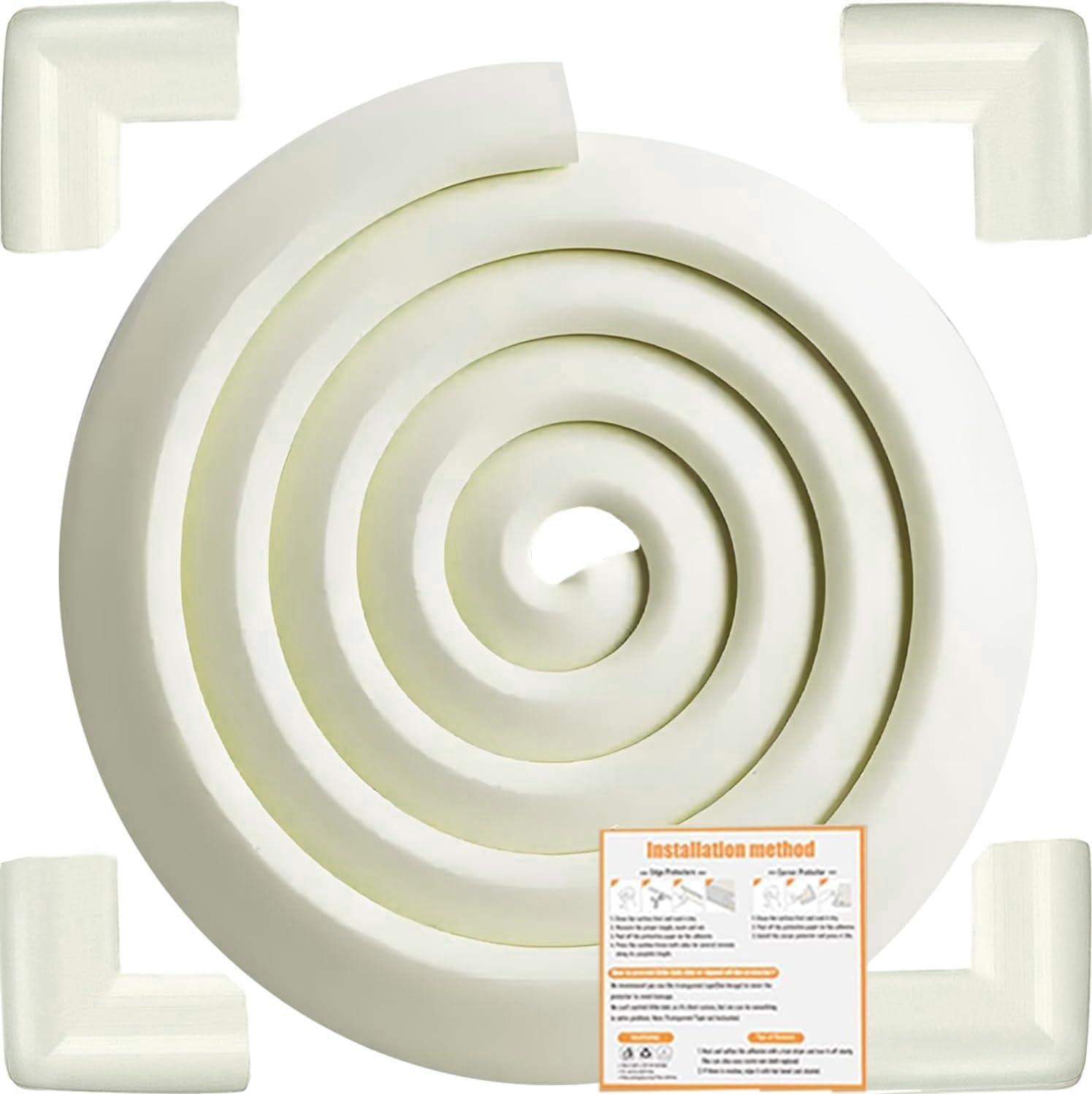 Baby Proof Corners and Edges Protector 10ft Edge+4 Corner Guard, Fireplace Baby Proofing Bumper, Heavy-Duty Soft NBR Foam Edge Corner Protector for Furniture Table, Childsafe/Pre-Taped White