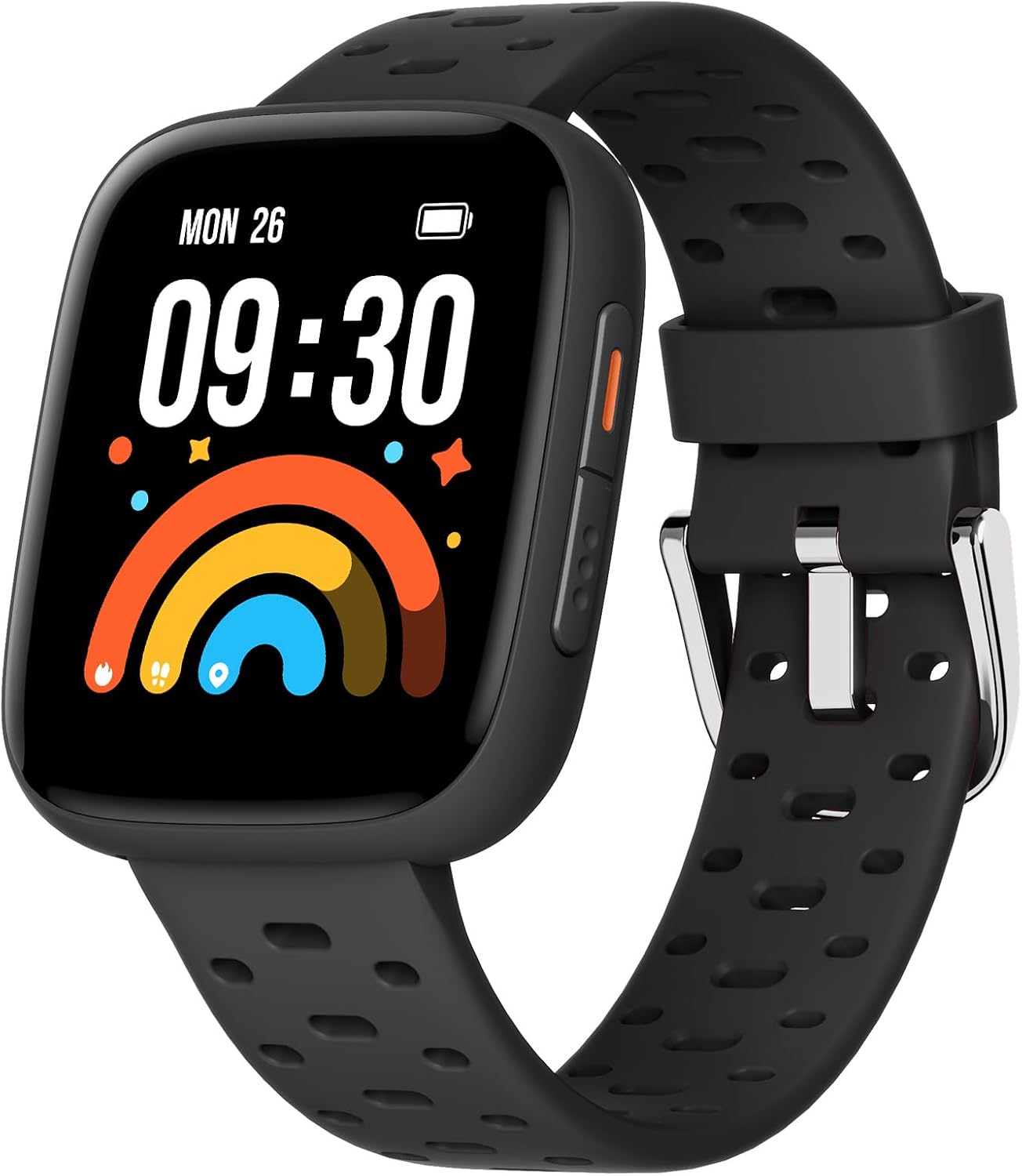 BIGGERFIVE Kids Watch No Phone Needed, 1.8″ Amoled Smart Fitness Watch Pedometer, Heart Rate, Sleep Tracker, 30m Waterproof, Step Counter, Puzzle Games, 100+ Dials, Gifts for Boys Girls 5-16, Black