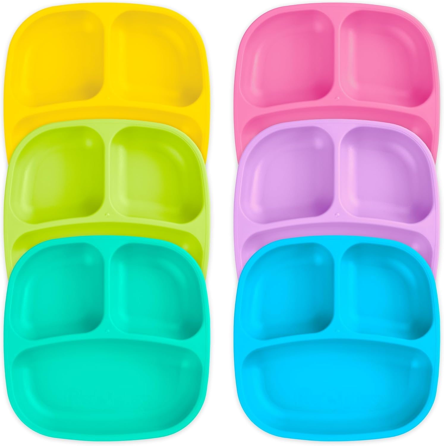 Re-Play Divided Toddler Plates Set of 6 – Deep-Walled 3 Compartment Kids Plates for Picky Eaters – Dishwasher & Microwave Safe – BPA-Free – Made in USA, Sorbet