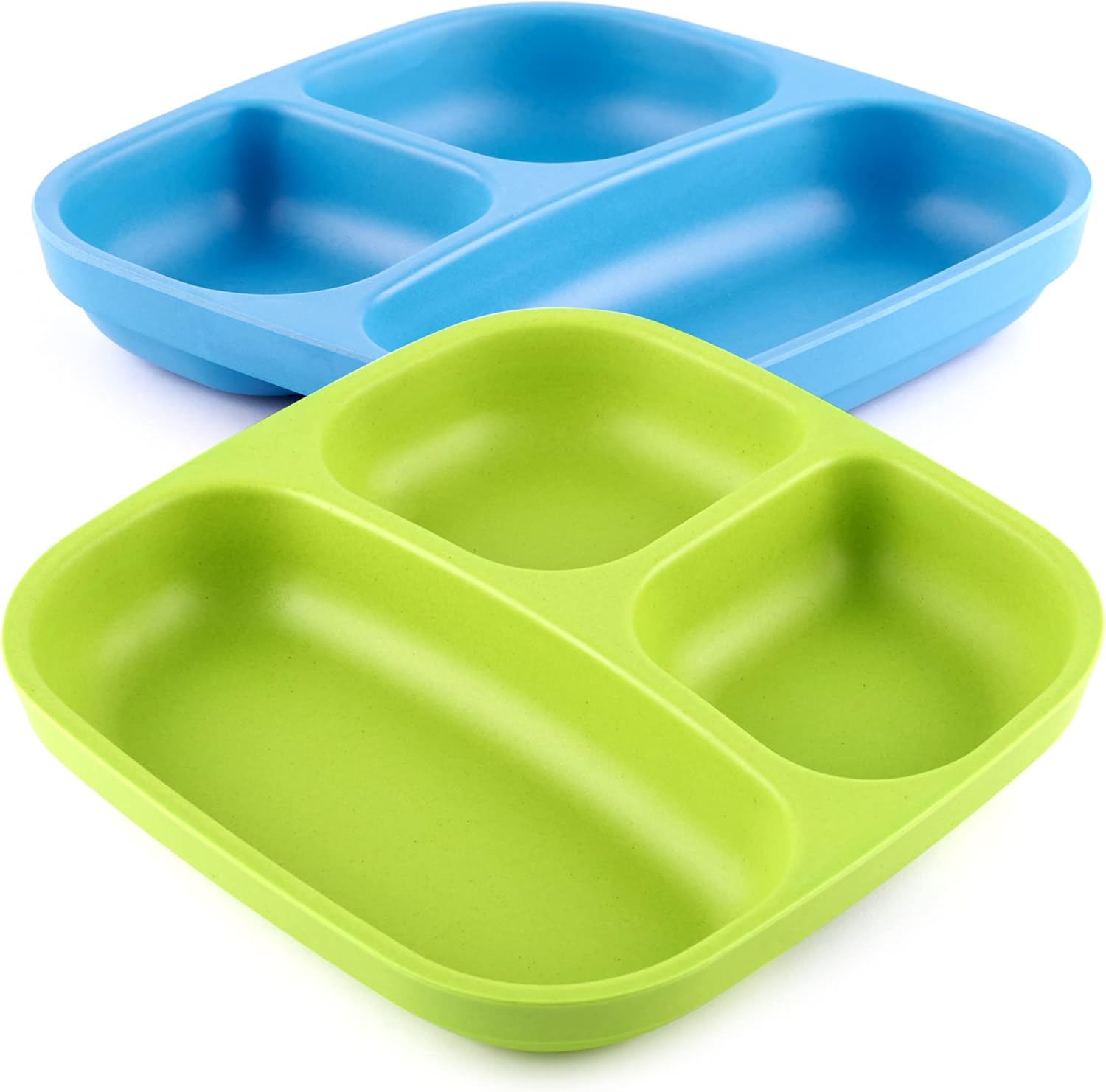GET FRESH Kids Divided Plates Set – 2-pack Melamine-Free Sectioned Plates for Kids and Toddlers – Stackable BPA-free Childrens Dinnerware Divider Plates – Reusable 3 Compartment Kids Plates