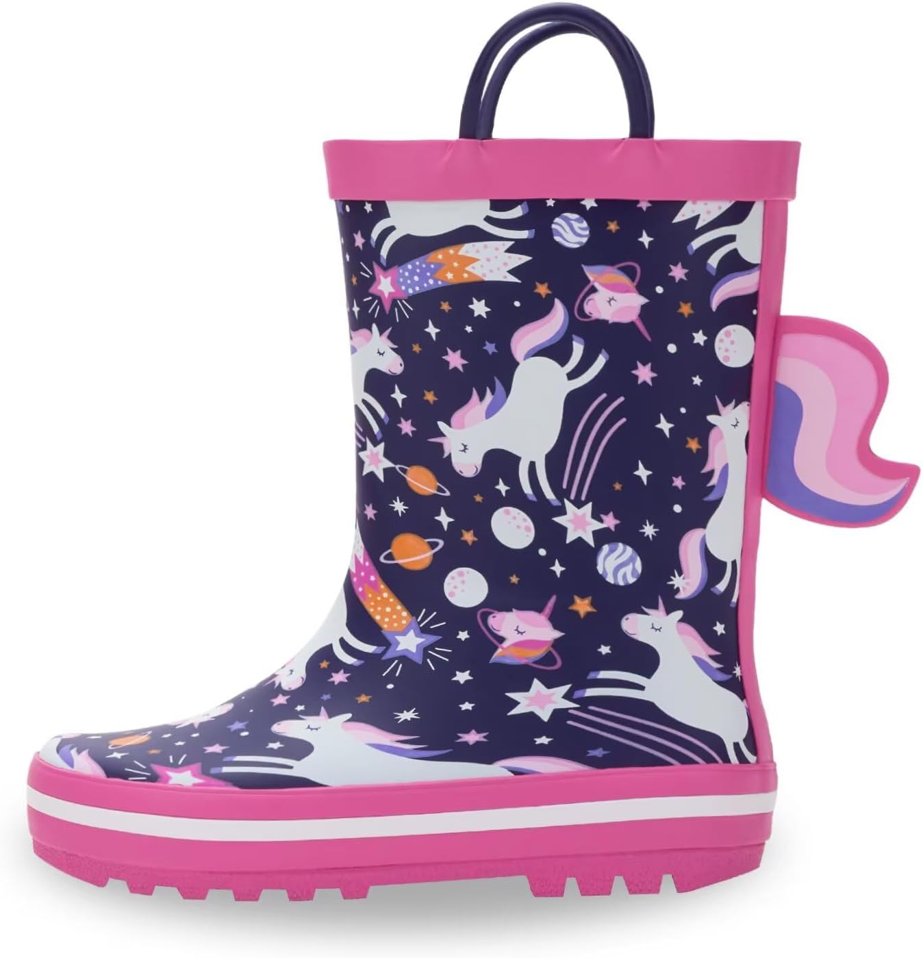 EUXTERPA Toddler Rain Boots for Boys Girls Waterproof Kids Printed Rubber Boots with Easy On Handles