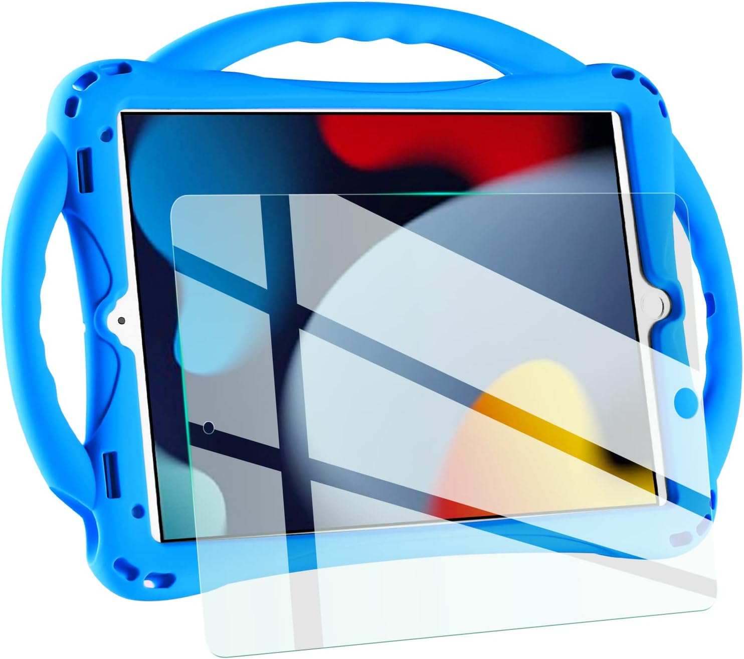 TopEsct Kids Case for iPad 10.2 inch – Shockproof Silicone Cover with Tempered Glass Screen Protector and Strap – Compatible with iPad 9th/8th/7th Gen (2021)”(Blue)