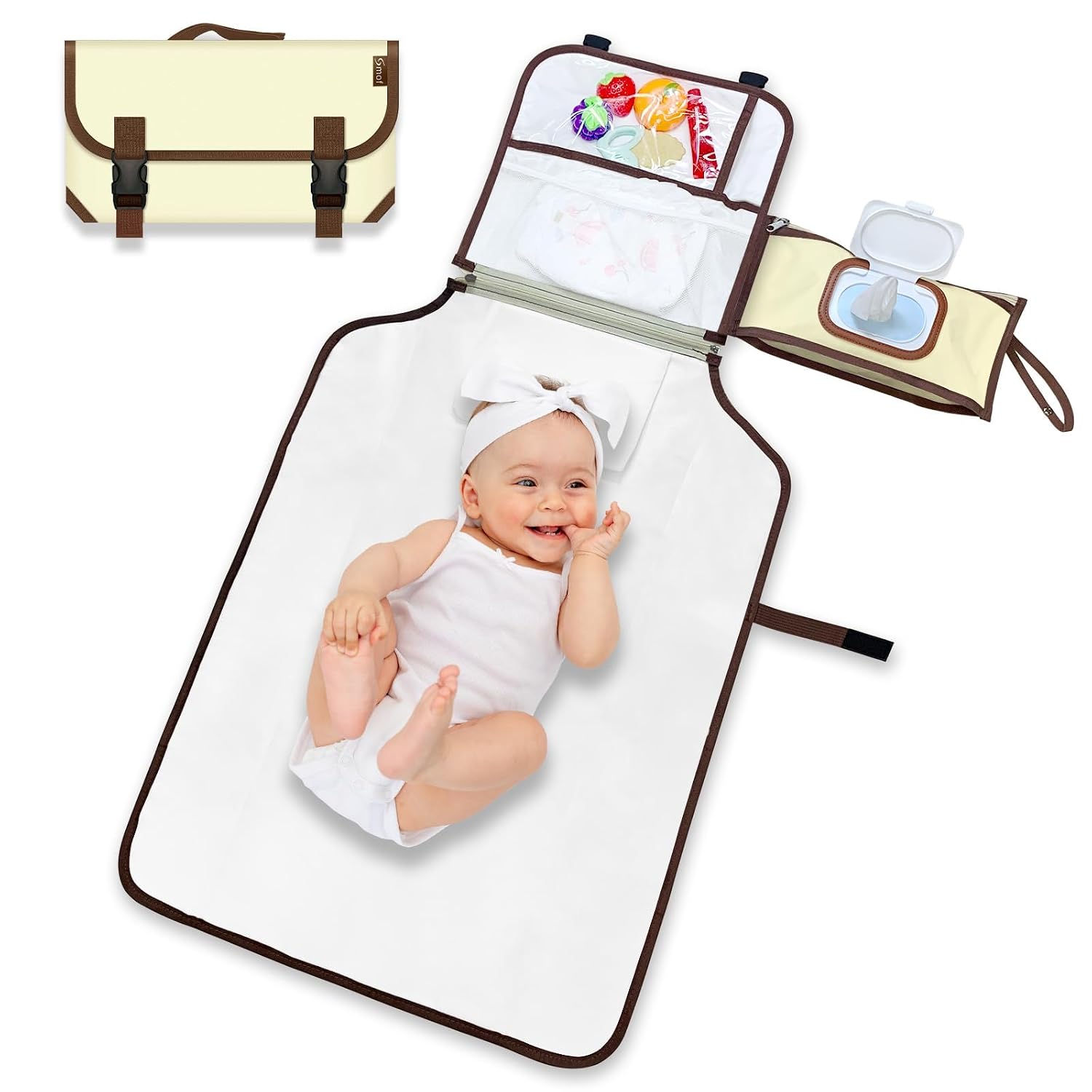 Portable Diaper Changing Pad, Portable Diaper Changing Pad for Baby, Detachable Travel Changing Pad for Newborn Girl & Boy, Baby Changing Pad with Wipes Pocket, Gifts for Baby Shower