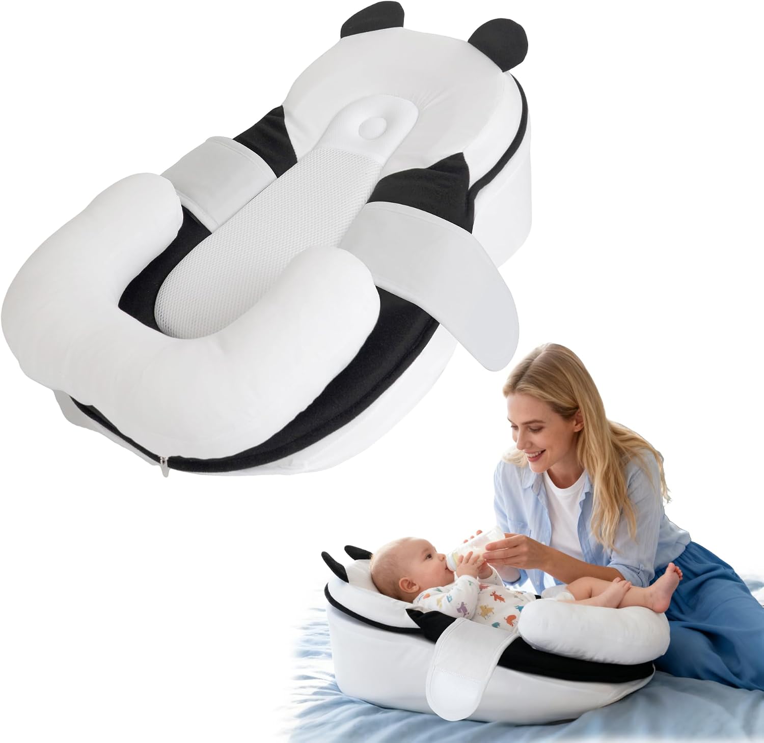 Rootling Baby Feeding Pillow, Anti Overflow Feeding Pillow for Reducing Spit-Up, Safety Nursing Pillow, Baby Lounger Reflux Wedge Breastfeeding, Removable top and Bottom