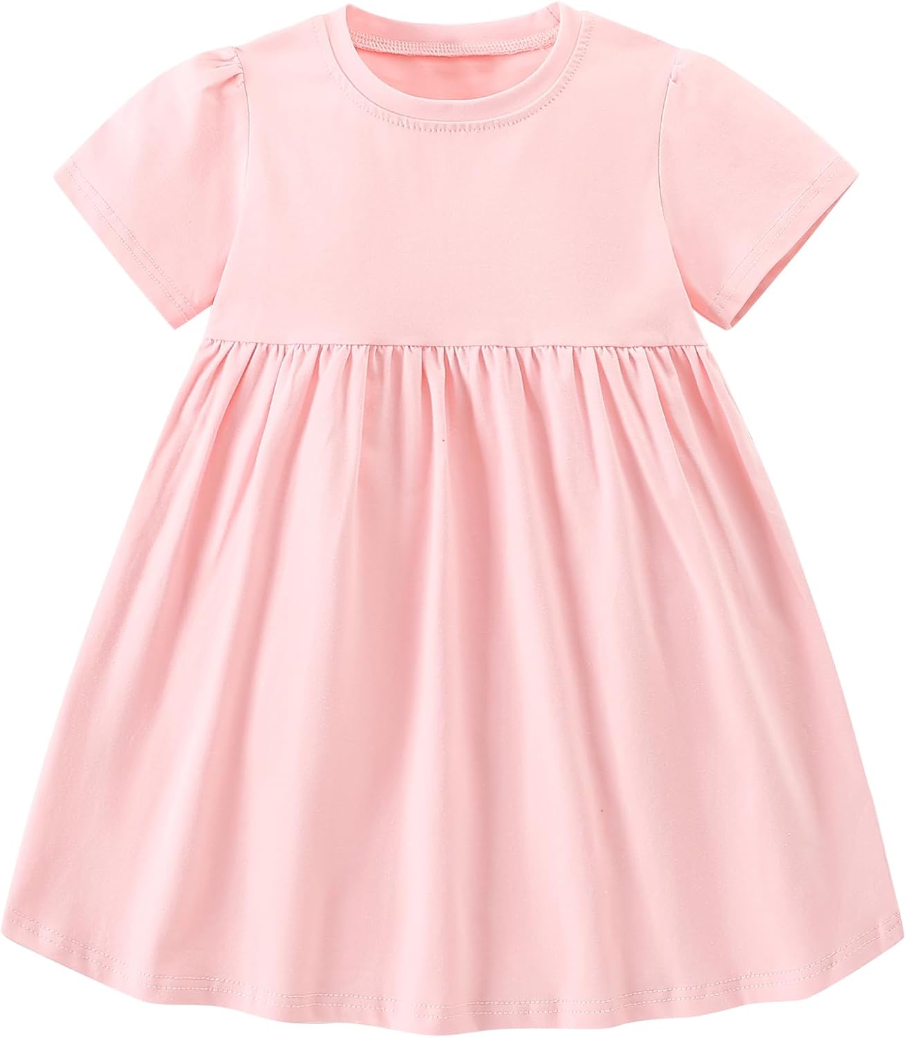 Toddler Girl Summer Dress Cotton Short Sleeve Midi Dresses for1-7 Years | Skater Style, Little Girls,Casual School Sundress for Kids