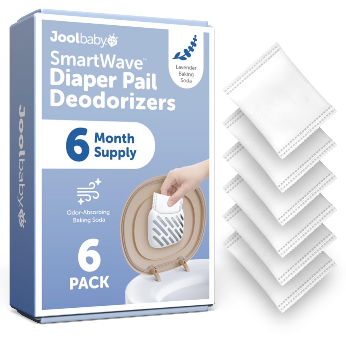 Jool Baby Diaper Pail Baking Soda Deodorizer Packets – Helps Eliminate Odors & Keeps Your Nursery Smelling Fresh – Lavender-Scented (6 Pack)