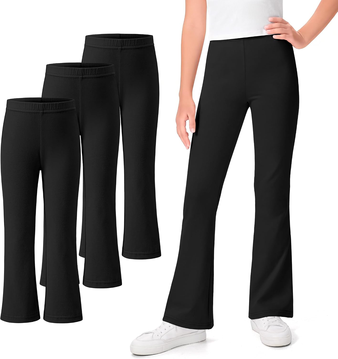 KEREDA 3 Pack School Uniform Pants for Girls Flare Leggings Bell Bottoms Trendy Clothes for Teen Girls Kids