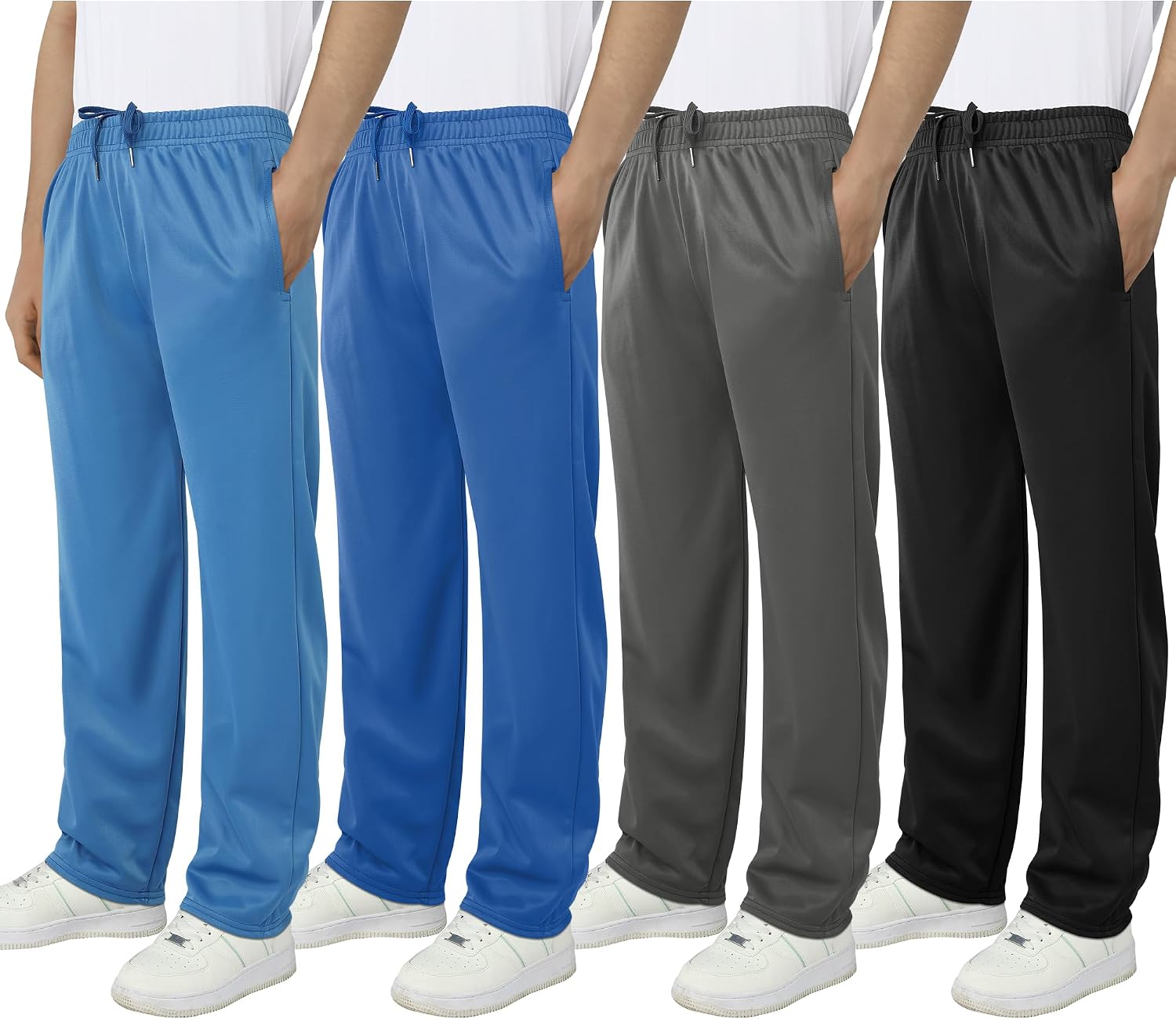 Resinta 4 Pack Boys Fleece Athletic Sweatpants Kids Active Jogger Pants Running Jogging Pants with Pockets Drawstring