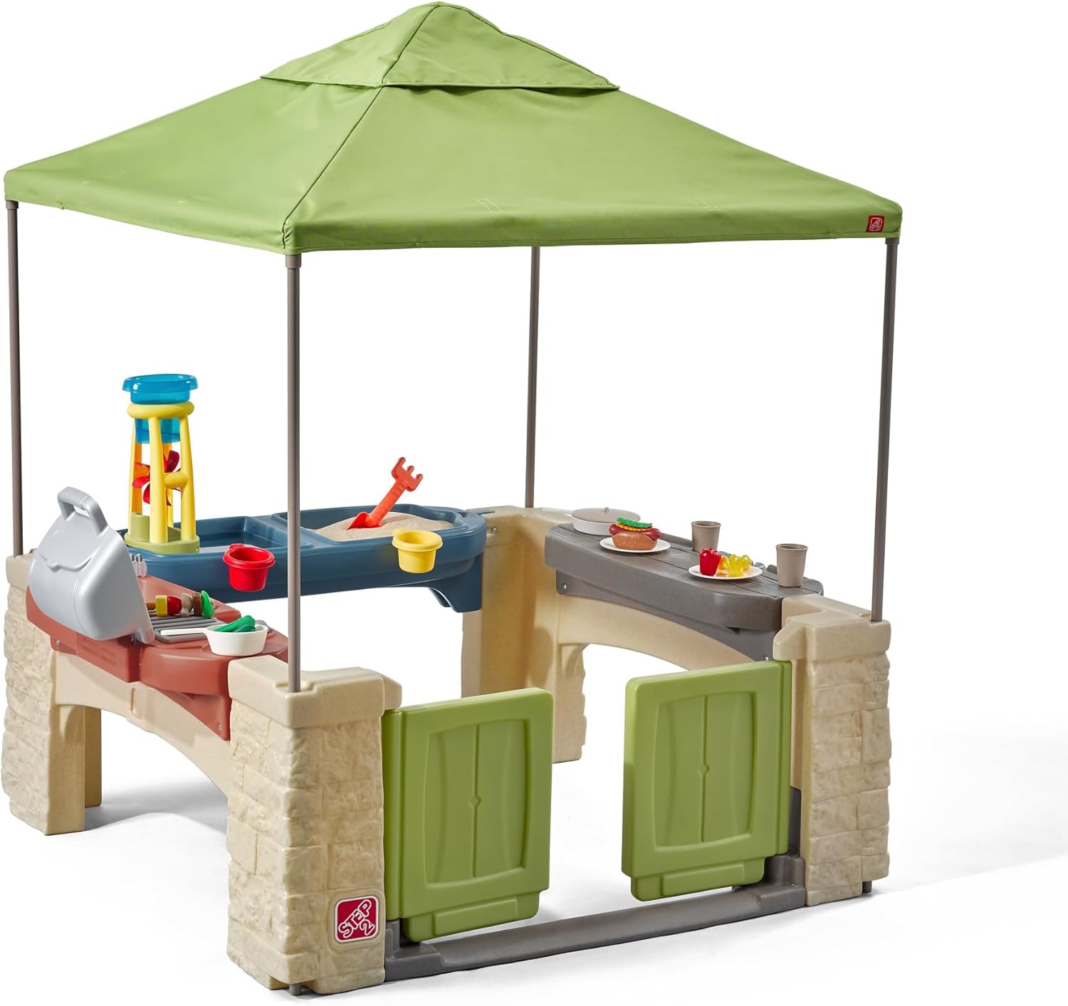 Step2 All Around Playtime Patio with Canopy Playset – Shaded Outdoor Playhouse for Kids with Realistic, Interactive Features, Room for Multiple Toddlers to Play – Dimensions: 60″ H x 47.5″ W x 47.5″ D