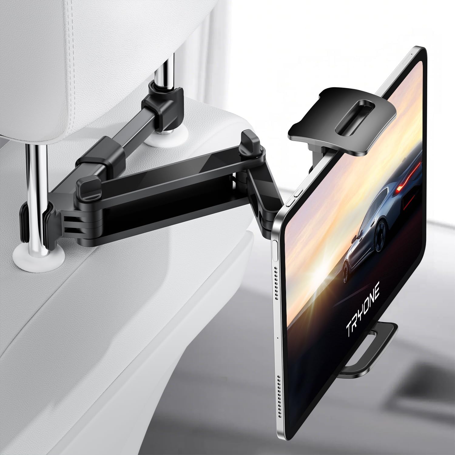 Tryone Car Headrest Tablet Holder Mount Stretchable Backseat Tablets Stand for Kids, Car Seat Mounts Compatible with iPad Pro 12.9 Air Mini, iPhone, Galaxy Tab, Switch, All 4.7-12.9″ Screen Devices