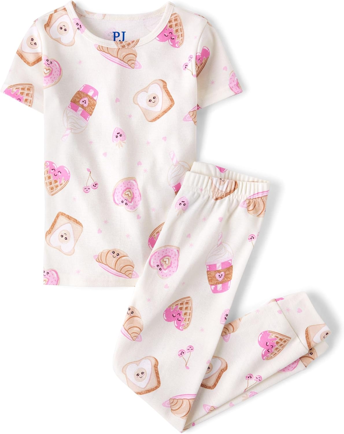 The Children’s Place Girls’ 100% Cotton Short Sleeve Top and Pants,2 Piece Pajama Set
