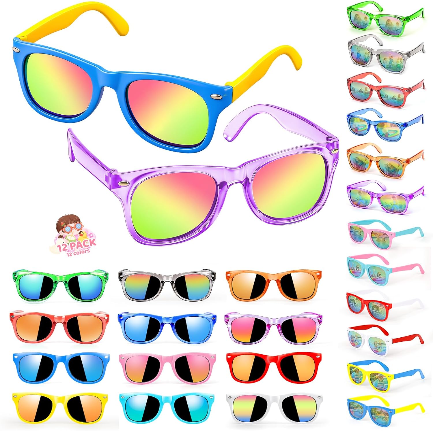 Lifree Kids Sunglasses Bulk Party Favors Boys Girls Sunglasses for Kids Age 3-8 with UV400 Protection for Kid Pool Birthday