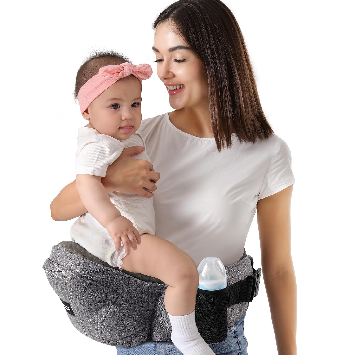 HKAI Baby Hip Carrier,Baby Carrier with Adjustable Waistband & Breathable Mesh, Ergonomic Carrier with Non-Slip Hip Seat Surface for Newborns & Toddlers (Grey)