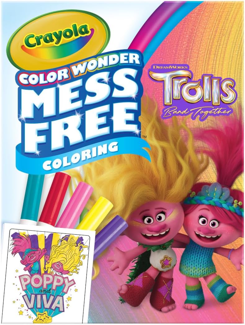 Crayola Trolls 3 Color Wonder Activity Set, Trolls Mess Free Coloring Pages for Toddlers, Travel Activity, Troll Toys, Toddler Gifts