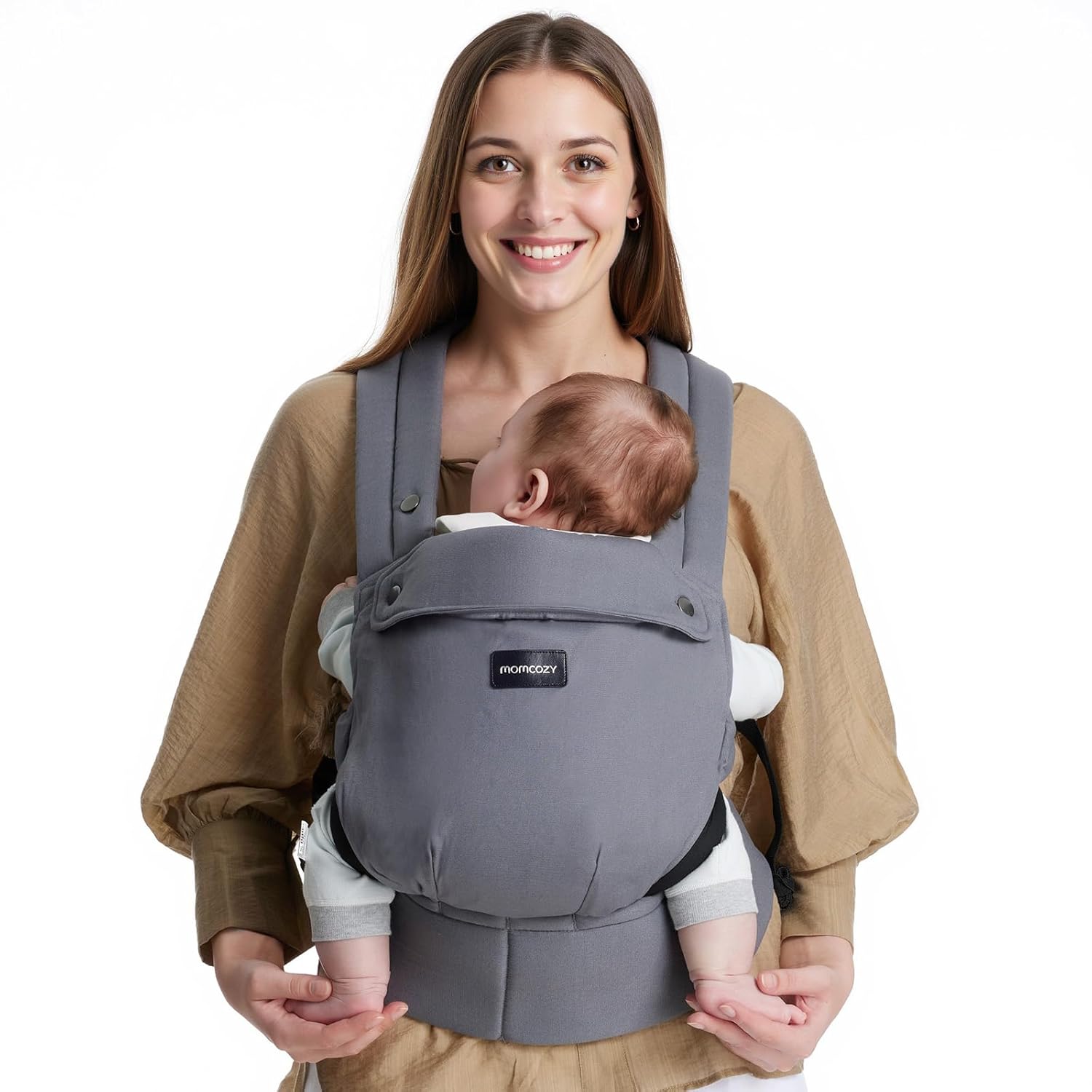 Momcozy Baby Carrier – Ergonomic, Cozy and Lightweight Carrier for 7-45lbs, Effortless to Put On, Ideal for Hands-Free Parenting, Enhanced Lumbar Support, Purehug for Infant to Toddler, Grey