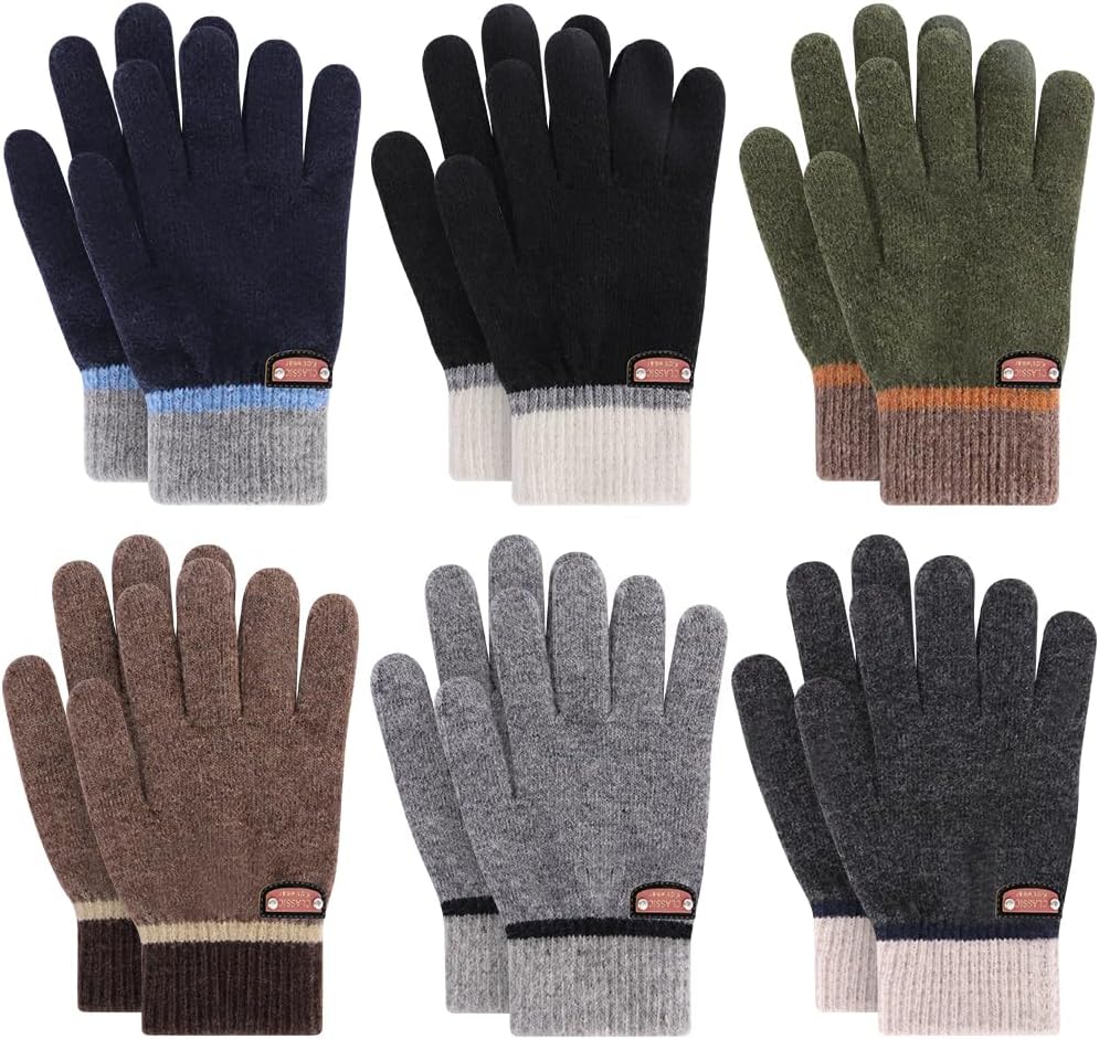 6 Pairs of Kids Gloves Boys Winter Gloves Stretchy Full Fingers Knitted Gloves Wool Fleece Lined Mittens