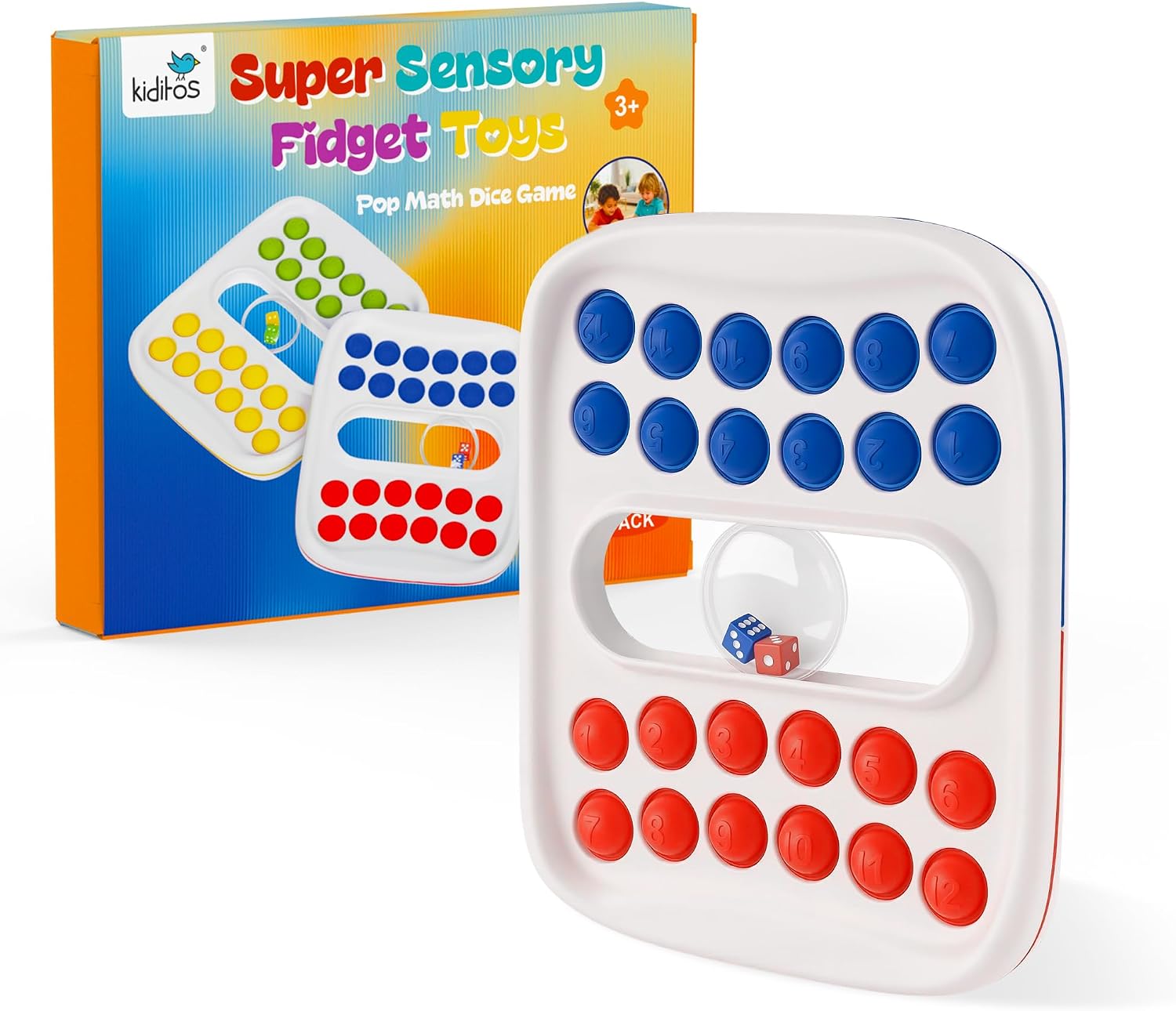 Kiditos Pop Math Game for Kids Ages 4–8, Fidget Math Board Game with Built-in Dice, Addition & Subtraction Learning Toy, Sensory STEM Toy for Classroom, Homeschool & Travel