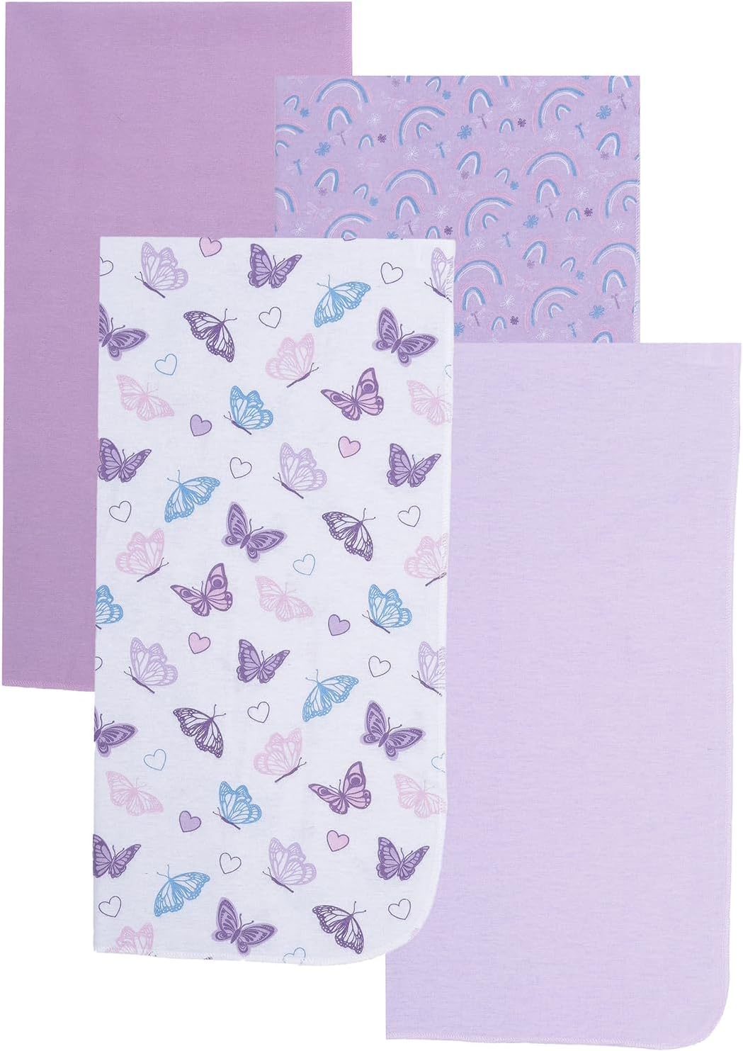 EVERYDAY KIDS 4 Pack of Soft Receiving Baby Blanket Set for Girls; Purple Baby Swaddle Blankets with Butterfly and Rainbow Designs for Newborn Baby Girl Nursery