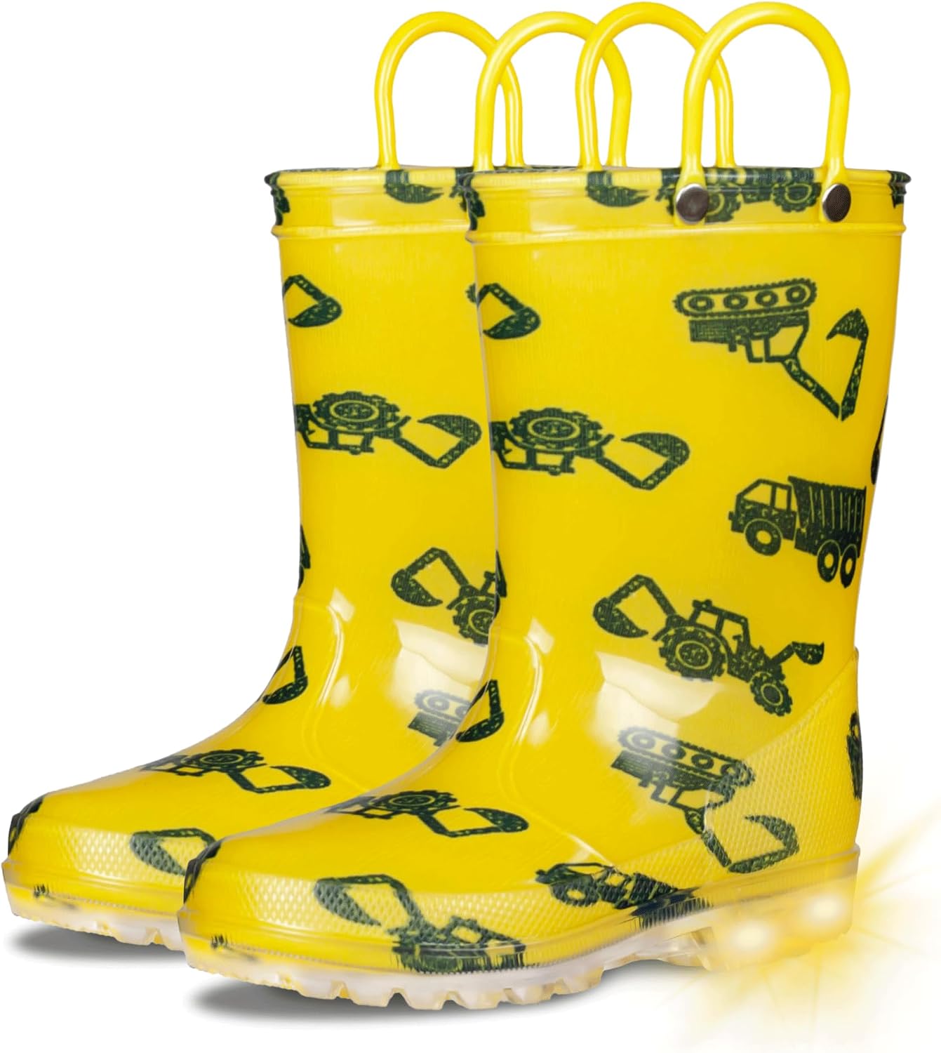 GAWBAW Toddler Rain Boots Kids With Glitter Light up Rain Boots With Easy-on Handles Waterproof For Boys and Girls