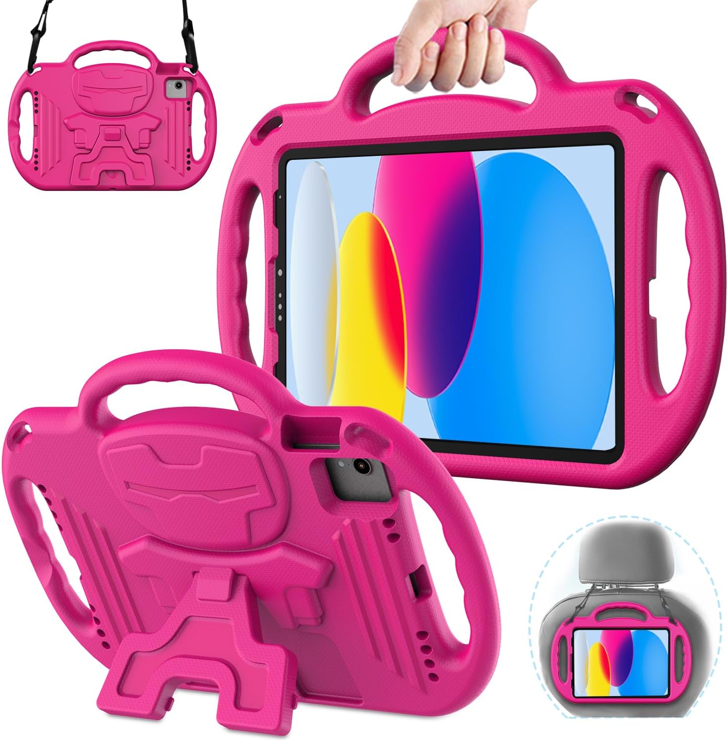 AVAWO Kids Case for iPad (A16) 11th Generation 11 Inch 2025 & iPad 10th Generation 10.9″ 2022, iPad Air M4/M3 2026/2025 Shockproof Rugged Protective with Shoulder Strap/Handles/Kickstand Cover, Rose