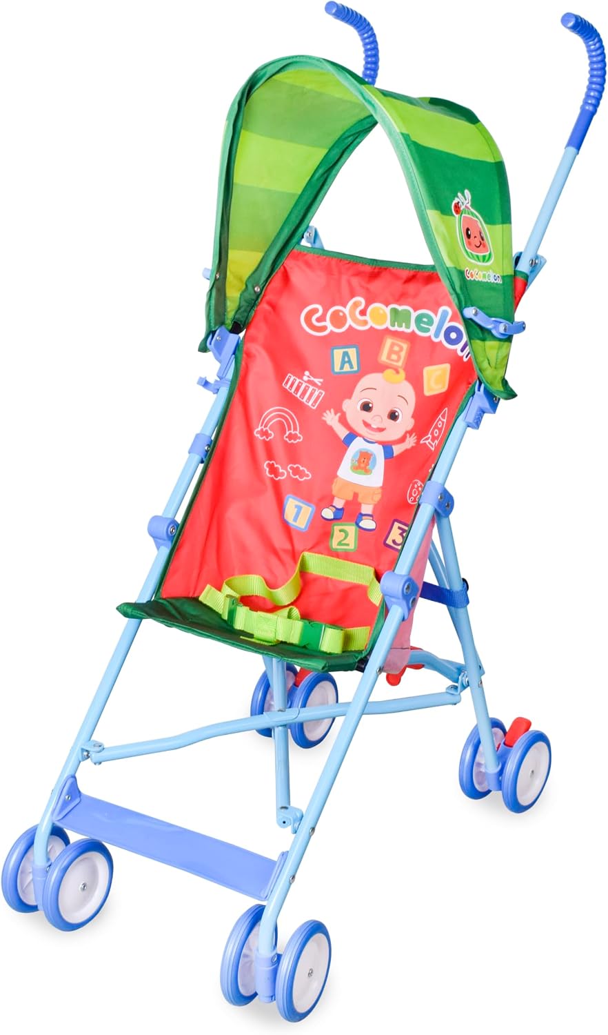Sunny Days Entertainment CoComelon Official Umbrella Stroller with Canopy – Red Travel Stroller for Newborns Toddlers and Kids, Large