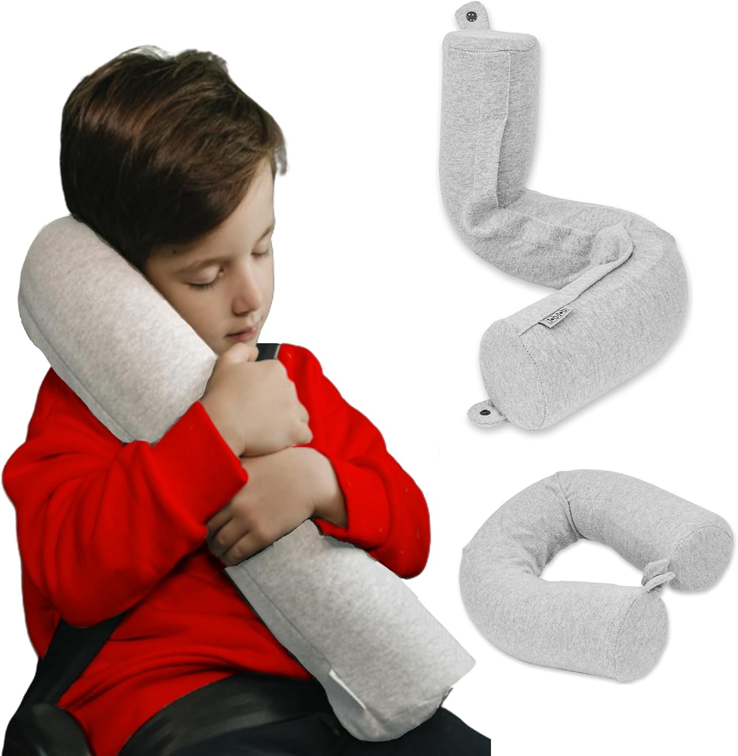 Dot&Dot Twist Memory Foam Kids Travel Pillow, Bendable Neck Pillow for Airplane, Car and Home, 23-Inch Adjustable Roll with Washable Cotton Cover