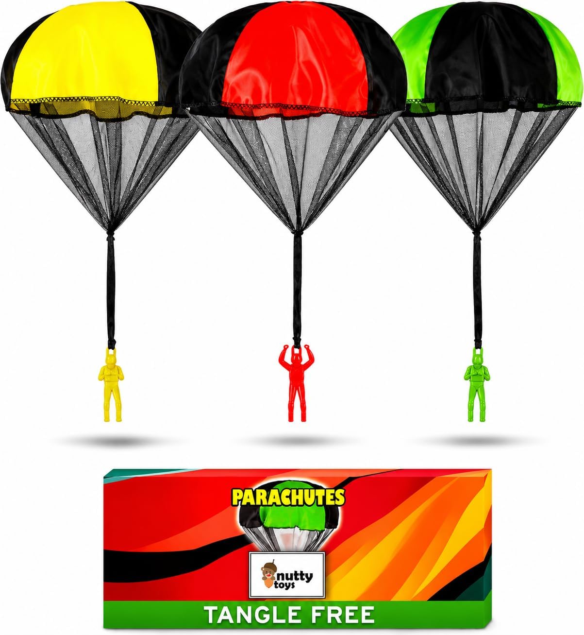 NUTTY TOYS Parachute Toys for Kids – Tangle Free Outdoor Flying Parachute Men, Top Indoor & Outside, 3 4 5 6 7 8 9 10 11 12 Year Old, Best Christmas Stocking Stuffers Idea 2026 Unique Boy & Girl Gifts