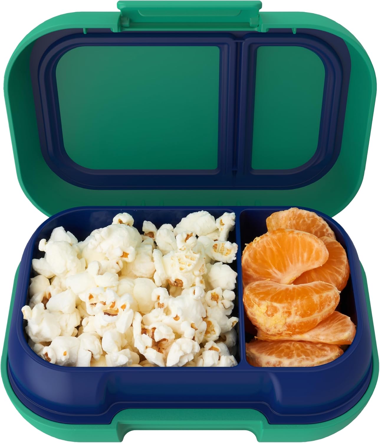 Bentgo Kids Snack – 2 Compartment Leak-Proof Bento Box Container for Snacks and Small Meals, Easy-Open Latch, Dishwasher Safe, BPA-Free for School, Daycare, & Sports – Ideal for Ages 3+ (Green/Navy)