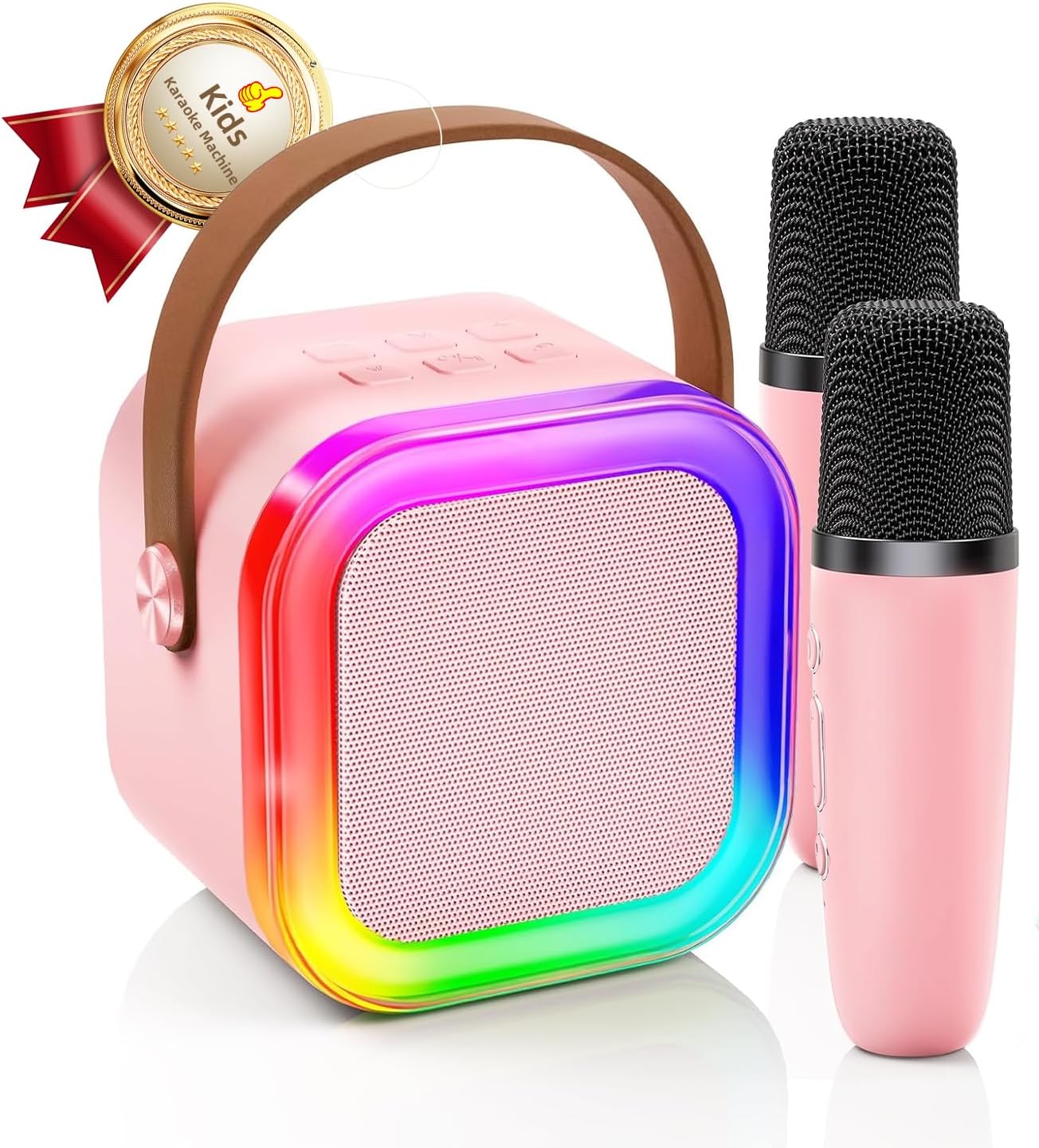 Kinglucky Mini Karaoke Machine for Kids, Top Birthday Gift Pick for Girls Ages 3, 4, 5, 6, 7, 8, 9, 10, 11, 12 Years Old, Kids’ Personal Video Players Accessories with 2 Mics Singing Present Toy, Pink