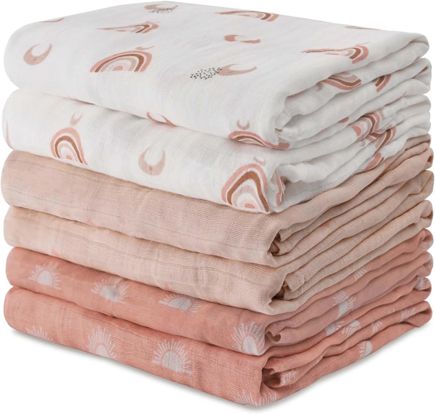 GLLQUEN BABY Receiving Blanket Boy Cotton Muslin Swaddle Blankets Girl Newborn Squares Breathable & Soft Thin Baby Blankets Cloths Double Absorbent Infant Swaddling Wrap – 6 Pack (Sun)