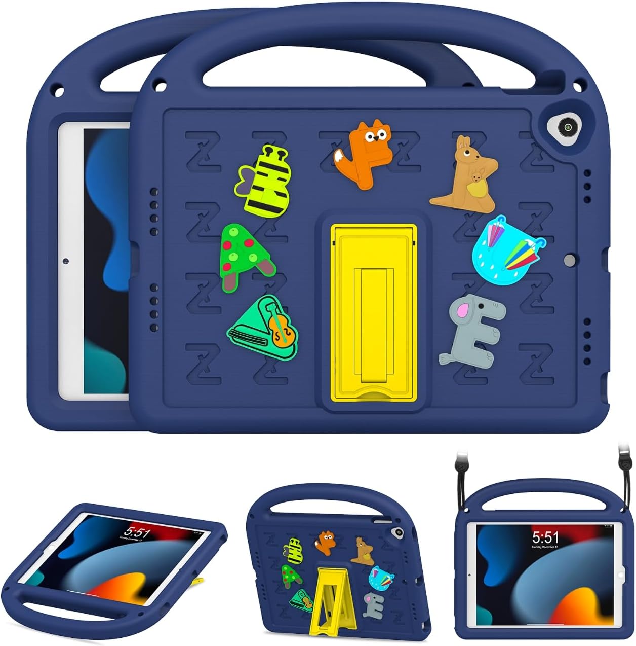 Kids Case for iPad 9th/8th/7th Generation 10.2 Inch 2021/2020/2019, with Built-in Anti-Slip Handle/Foldable Stand/Shoulder Strap, Shockproof Protective Kids iPad 9th/8th/7th Gen Case 10.2 Inch