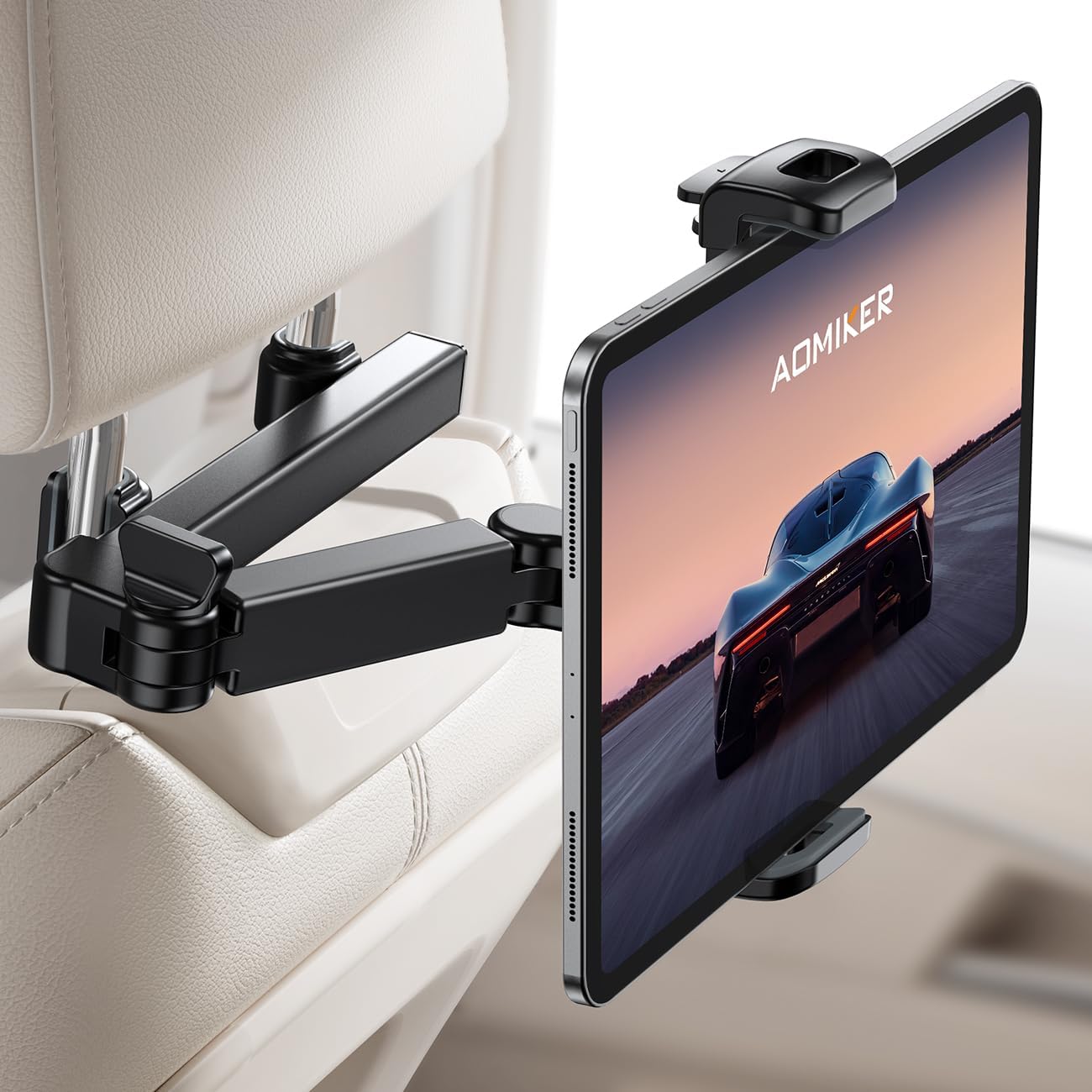 Aomiker iPad Holder Car Headrest – [Stretchable Arm] 2025 Adjustable Tablet Mount for Car Backseat, Travel Road Trip Essentials for Kids, for iPad Pro, Air, Mini, Samsung Tab, 4.7-11” Device – Black