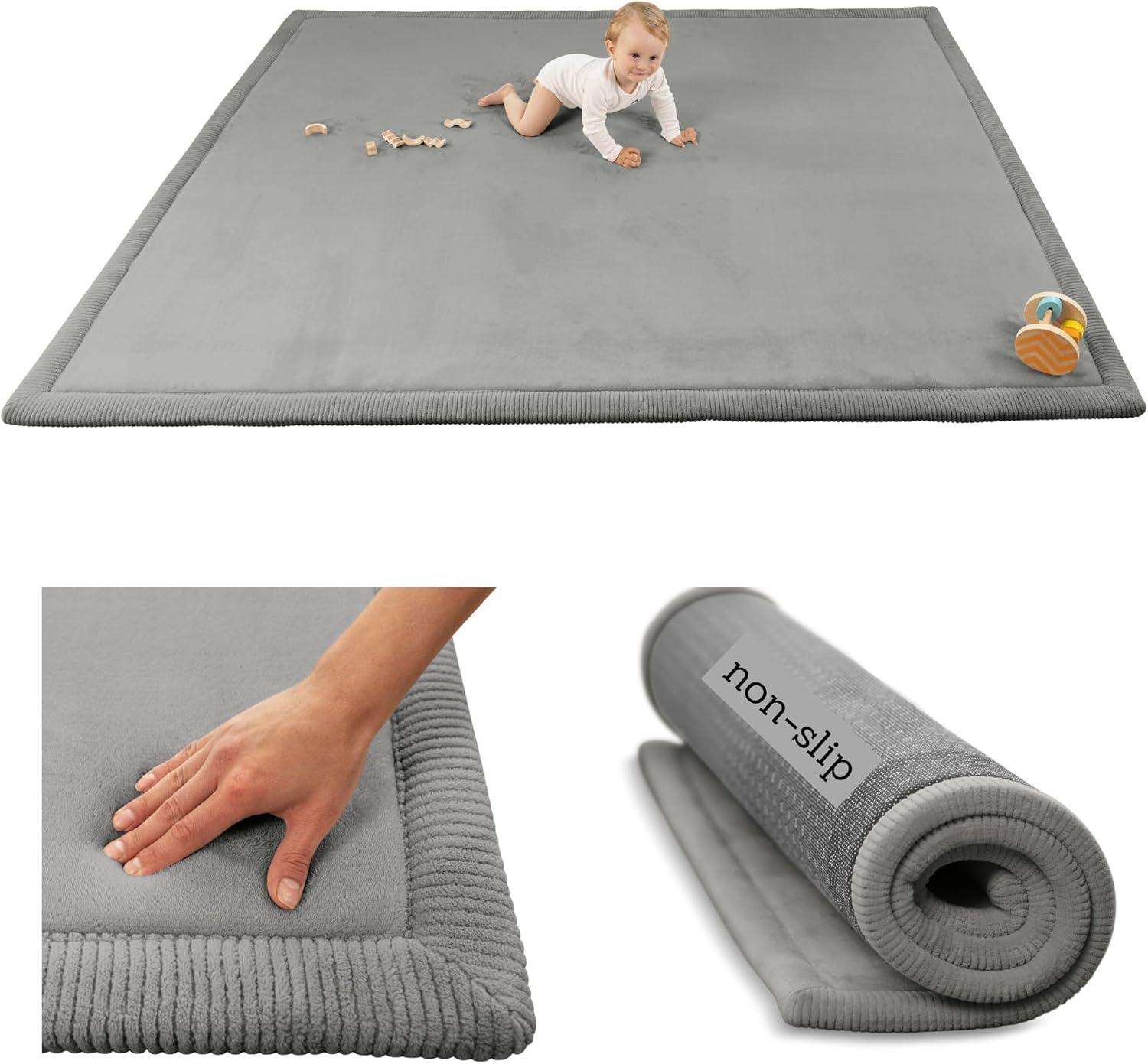 Hakuna Matte CloudSoft Baby Play Mat 60″x80″ – Non-Slip Foam Rug, Dark Gray | Coral Velvet high-density foam Rug for Crawling & Cozy Play – Non-Slip, Water-Resistant, Easy-Care Tummy Time Mat
