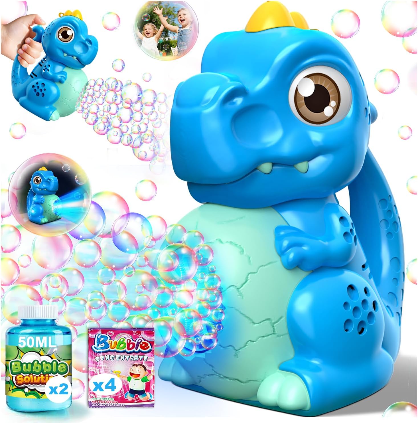 Zerhunt Dinosaur Bubble Machine for Toddler: Automatic Blower with Lights, Large 150ML Tank & Powerful Motor – Produces 15,000+ Colorful Bubbles/Min for Magical Party, Birthday