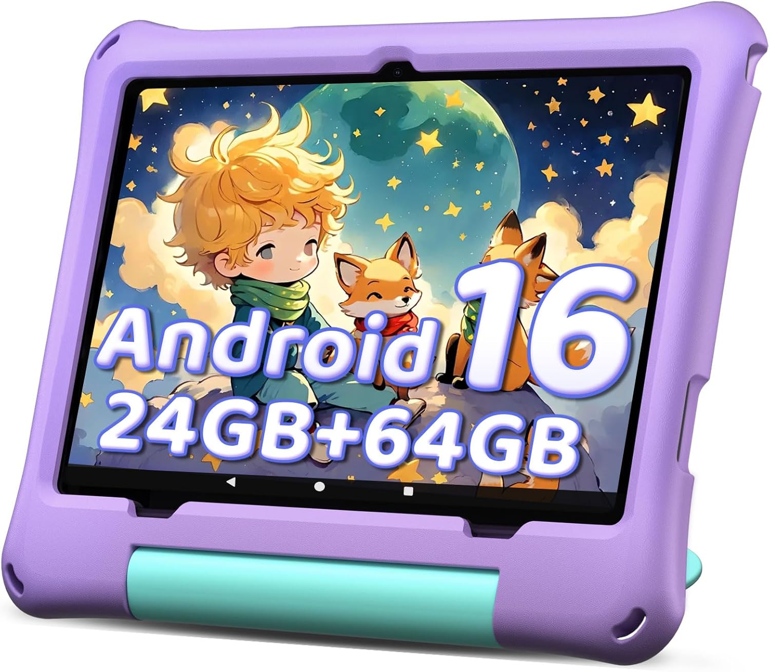 aiprotablet 10 inch Kids Tablet, Android 16 Tablet for Kid, Octa-Core CPU, 24GB RAM, 64GB ROM 1TF Card Expandable for Toddler Children,Tablets with Case, Parental Control, 6000mAh,WiFi, BT5.0 (Purple)