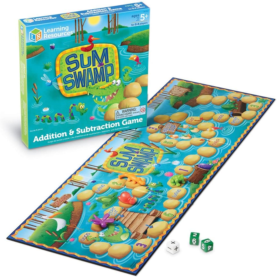Learning Resources Sum Swamp Game Addition & Subtraction Board Game – Educational Homeschool, Elementary Math Classroom Must Haves, Kindergarten, Gifts for Kids, Numbers for Boys and Girls