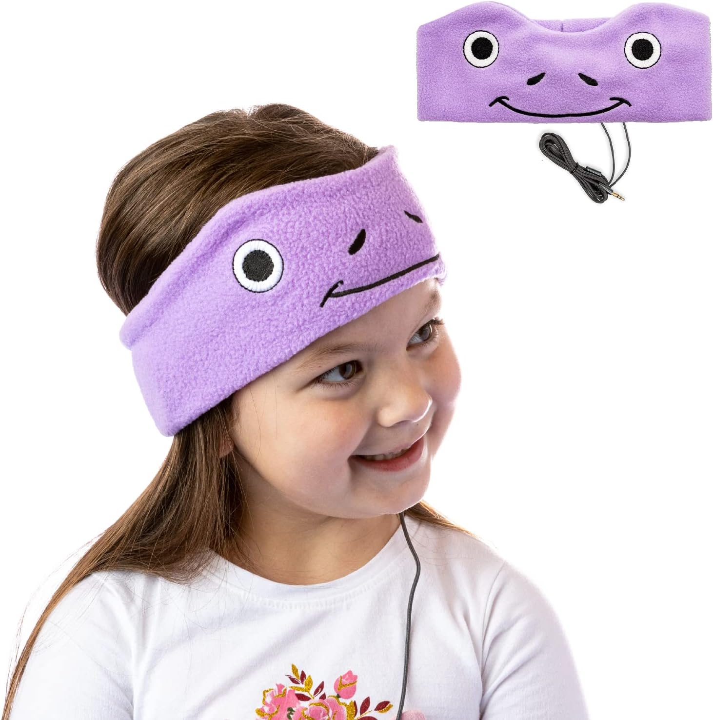 CozyPhones Over The Ear Headband Headphones – Kids Headphones Volume Limited with Thin Speakers & Super Soft Fleece Headband – Purple Frog
