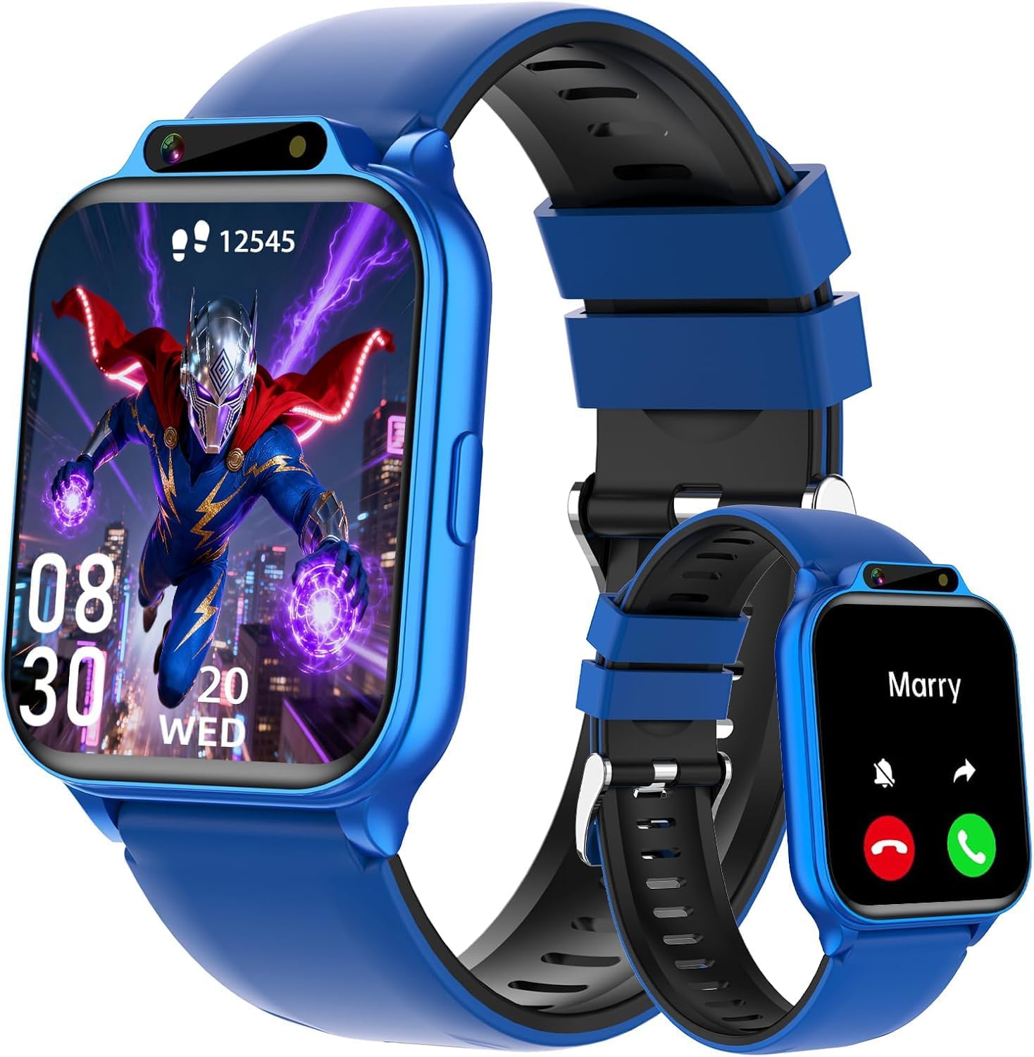 Smart Watch for Kids, 1.85″ Fitness Tracker with Heart Rate, Sleep Monitor, IP68 Waterproof Smartwatches with Video Music, Pedometer, Game, NO APP/Phone, Gift for Boys Girls. (Classic, Blue)