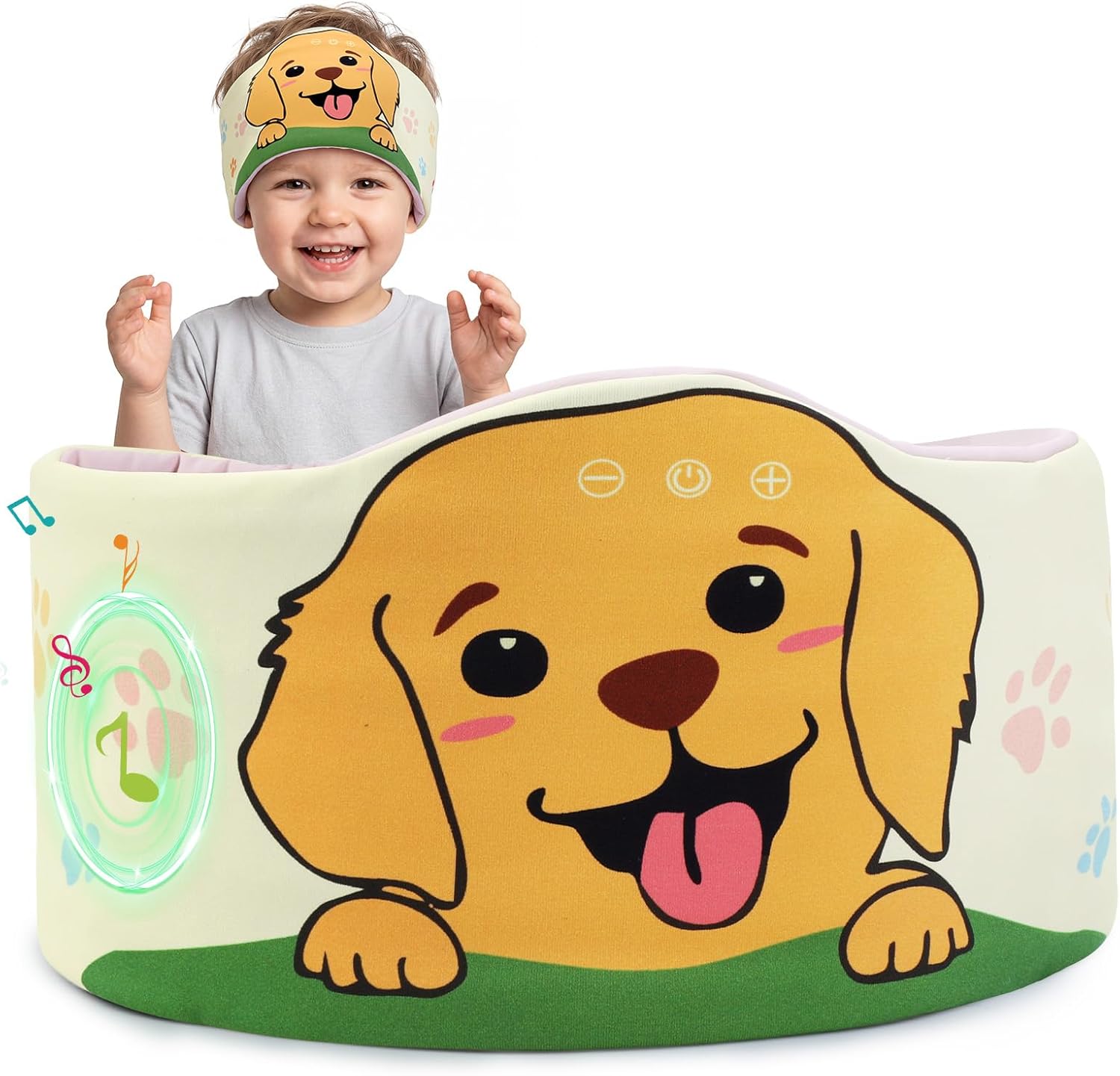 Toddler Headband Headphones Wireless, Kids Bluetooth Earphones for iPad, Safe Volume – Wired School Headphones with 3.5 MM Jack, Sleep Mask for Kids, Travel Accessories Gift for Boys & Girls (Dog)