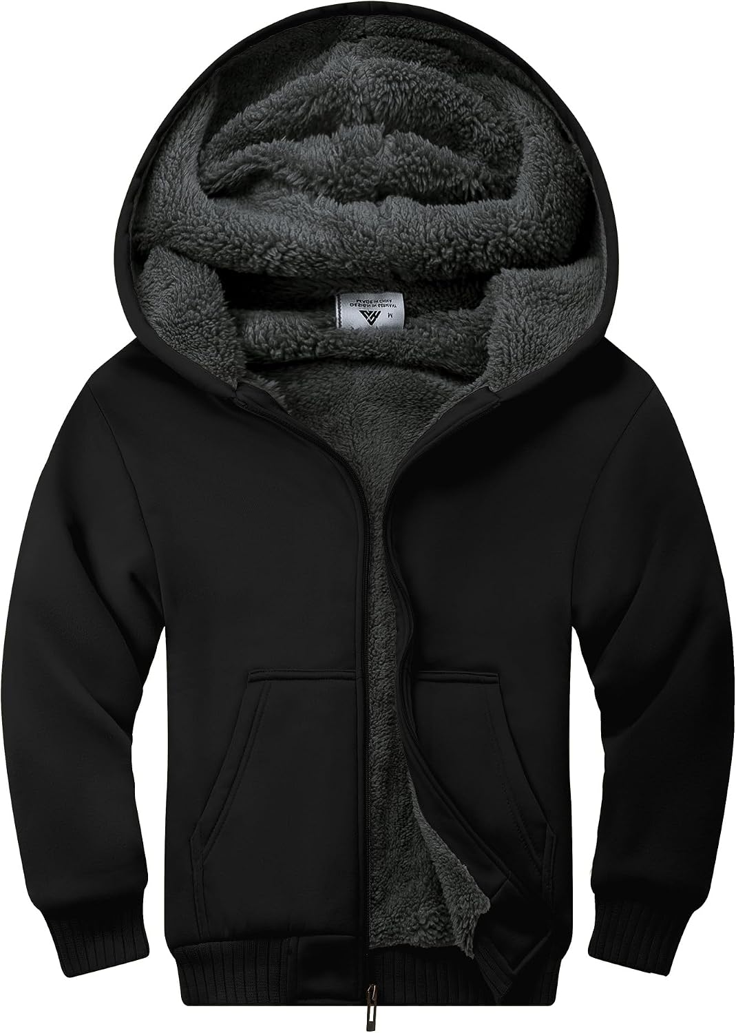 SWISSWELL Unisex Boys Girls Fleece Hoodie Sherpa Lined Jacket Zip Up Hooded Sweatshirt Winter Outerwear for Kids