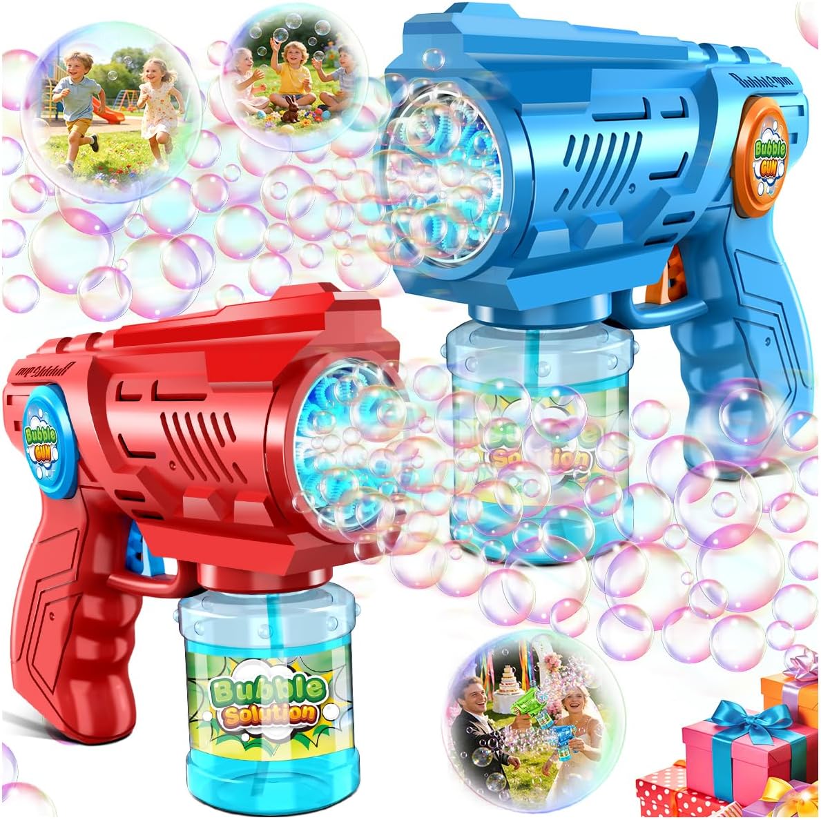 Zerhunt Lightweight Automatic Bubble Gun: 2 Pack Bubble Blaster for Kids 4-8 with Bubble Solution & LED Light – 15000+ Bubbles Per Minute Easy for Kids to Hold – Great Party Outdoor Toy