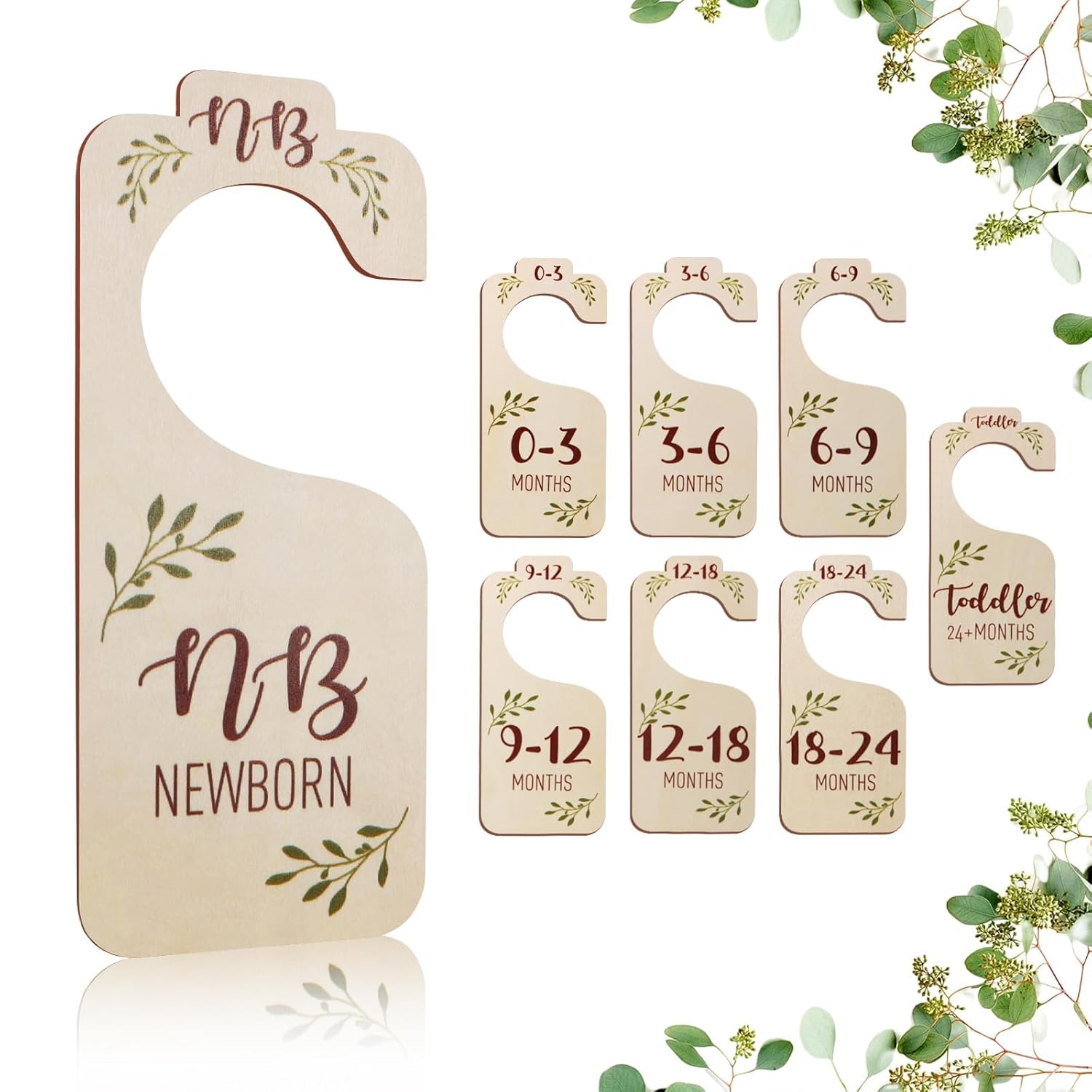 Baby Closet Dividers for Clothes Organizer – 8 PCS Adorable Wooden Double-Sided Baby Clothes Size Hanger Organizer from Newborn to Toddler for Nursery Decor