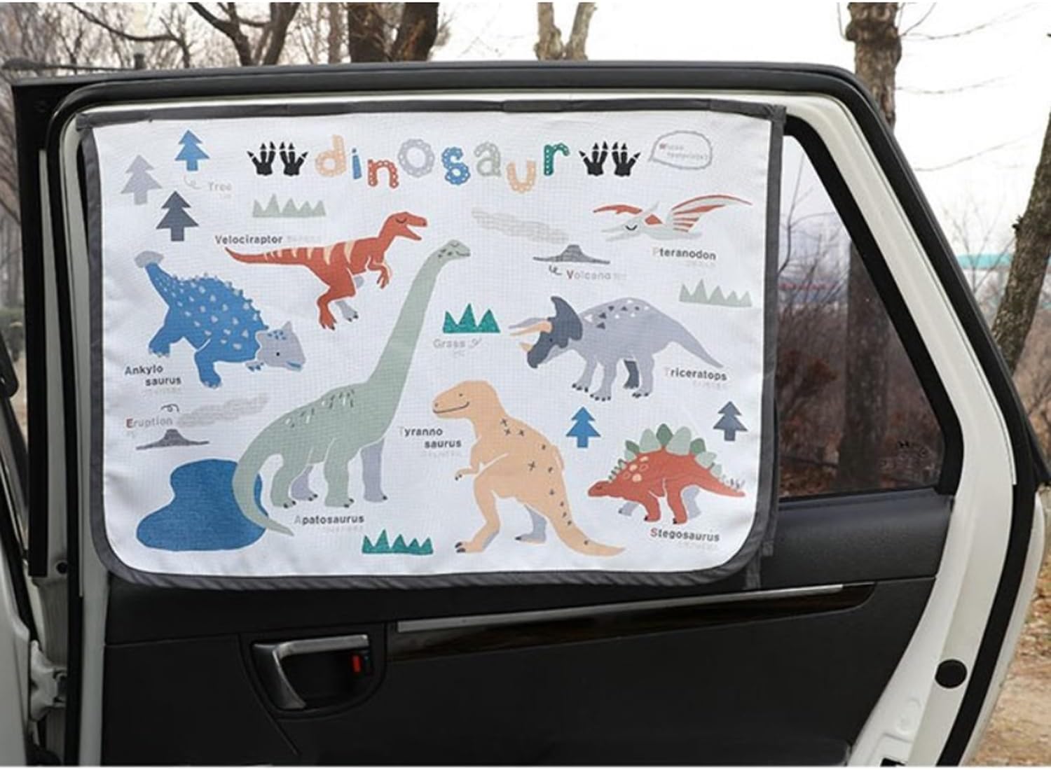 Magnetic Car Sun Shade Curtain for Side Window – Sun Blocker and UV Protector for Baby, Kids, and Pets – Universal Fit with Built-in Magnets for Steel-Framed Door (Dinosaur)