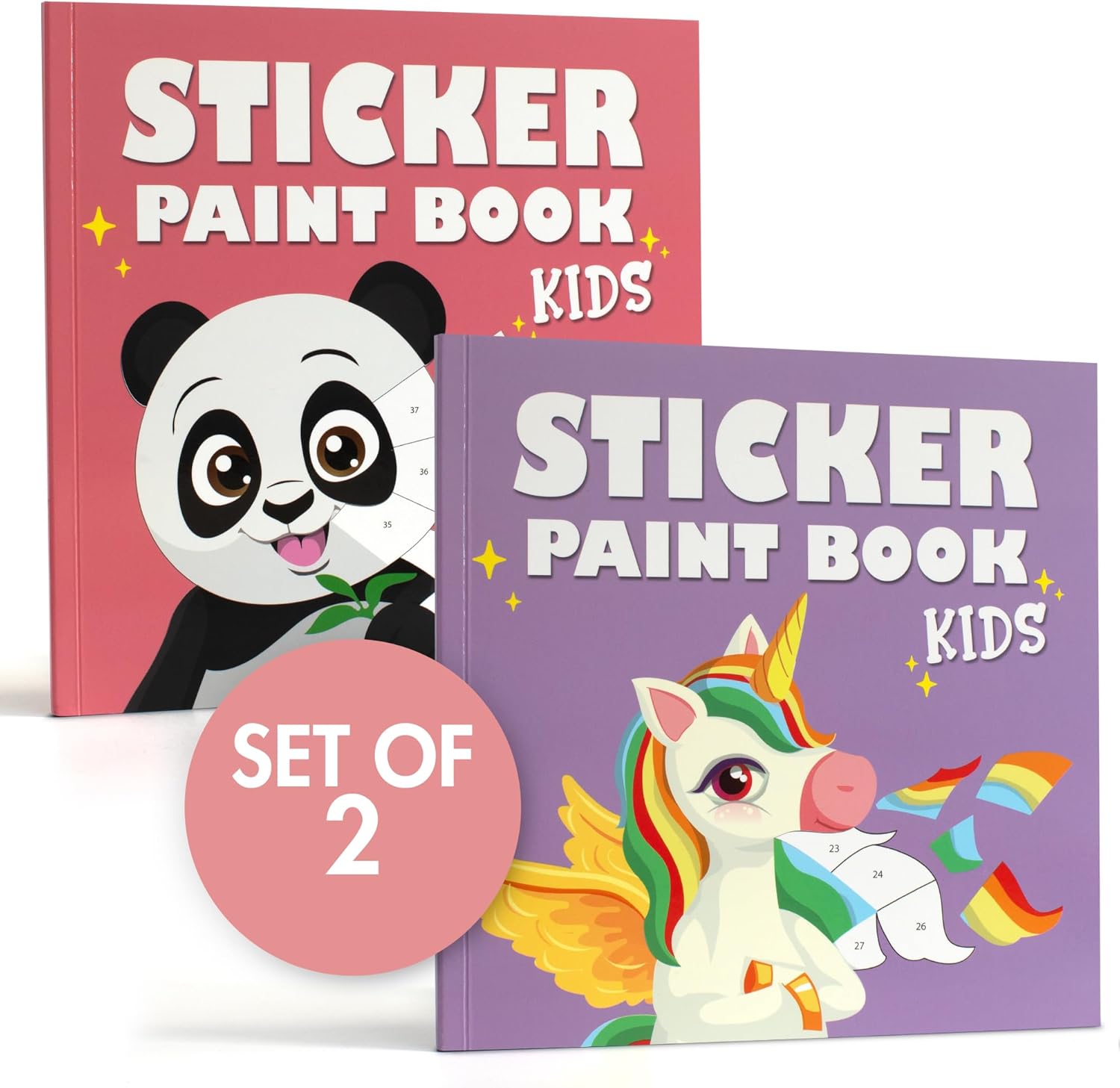 ZICOTO Fun Paint with Sticker Books for Kids Set of 2 – Entertaining Sticker Activity with Vibrant Themes Keeps Kids Ages 4-8 Busy – Perfect Puzzle to Learn Shapes and Numbers at Home or Travelling