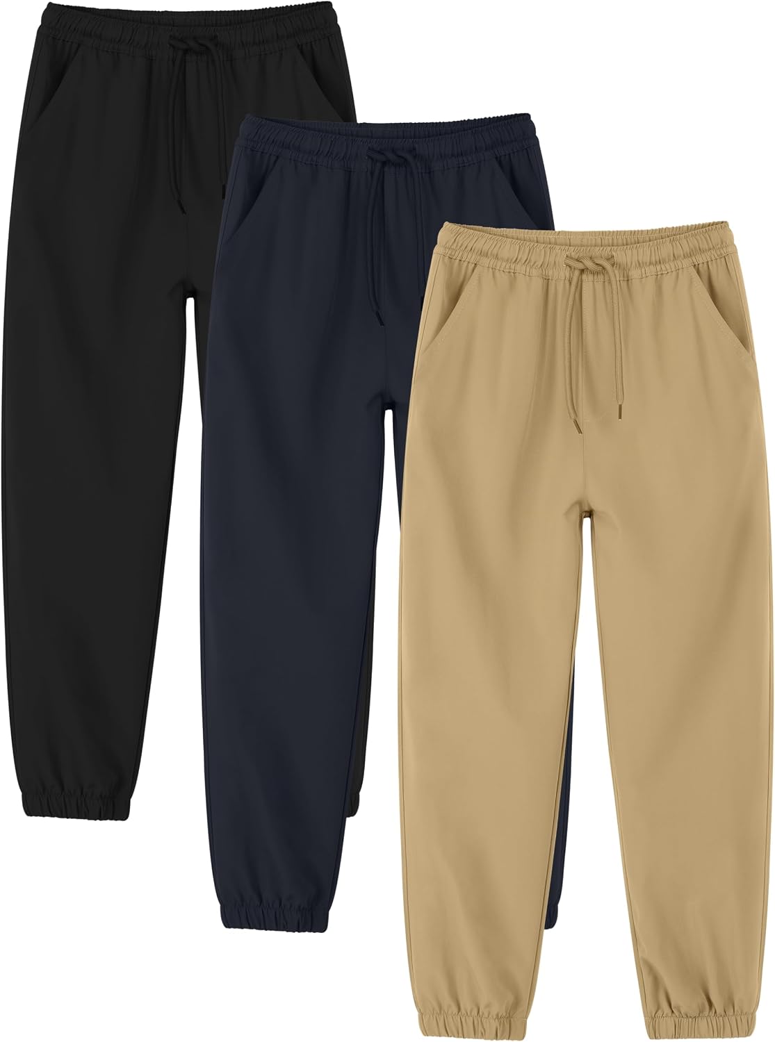 Cooraby 3 Packs Boys Pull on Jogger Pants Quick Dry School Uniform Pants with Pockets for Kids 5-14Y
