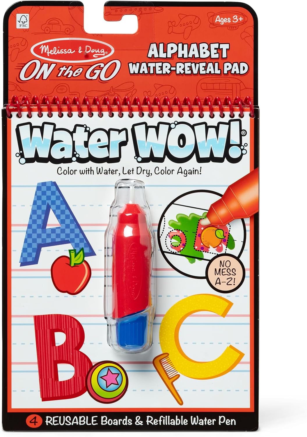 Melissa & Doug On The Go Water Wow! Mess Free Coloring Book, Reusable Water-Reveal Activity Pad, Alphabet, Travel Toys, Party Favors, for Toddlers & Kids Ages 3+ – FSC Certified